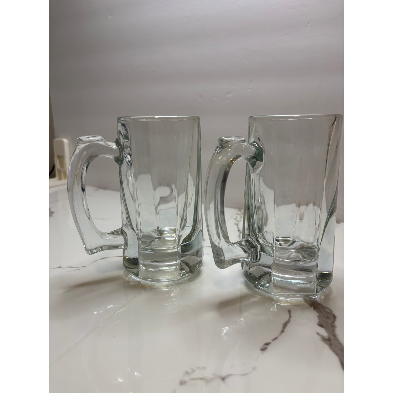 Vintage Libbey Glass Beer Mugs Set of 2 Clear Heavy Tankard Thumb Rest 16oz - Thumbnail 2