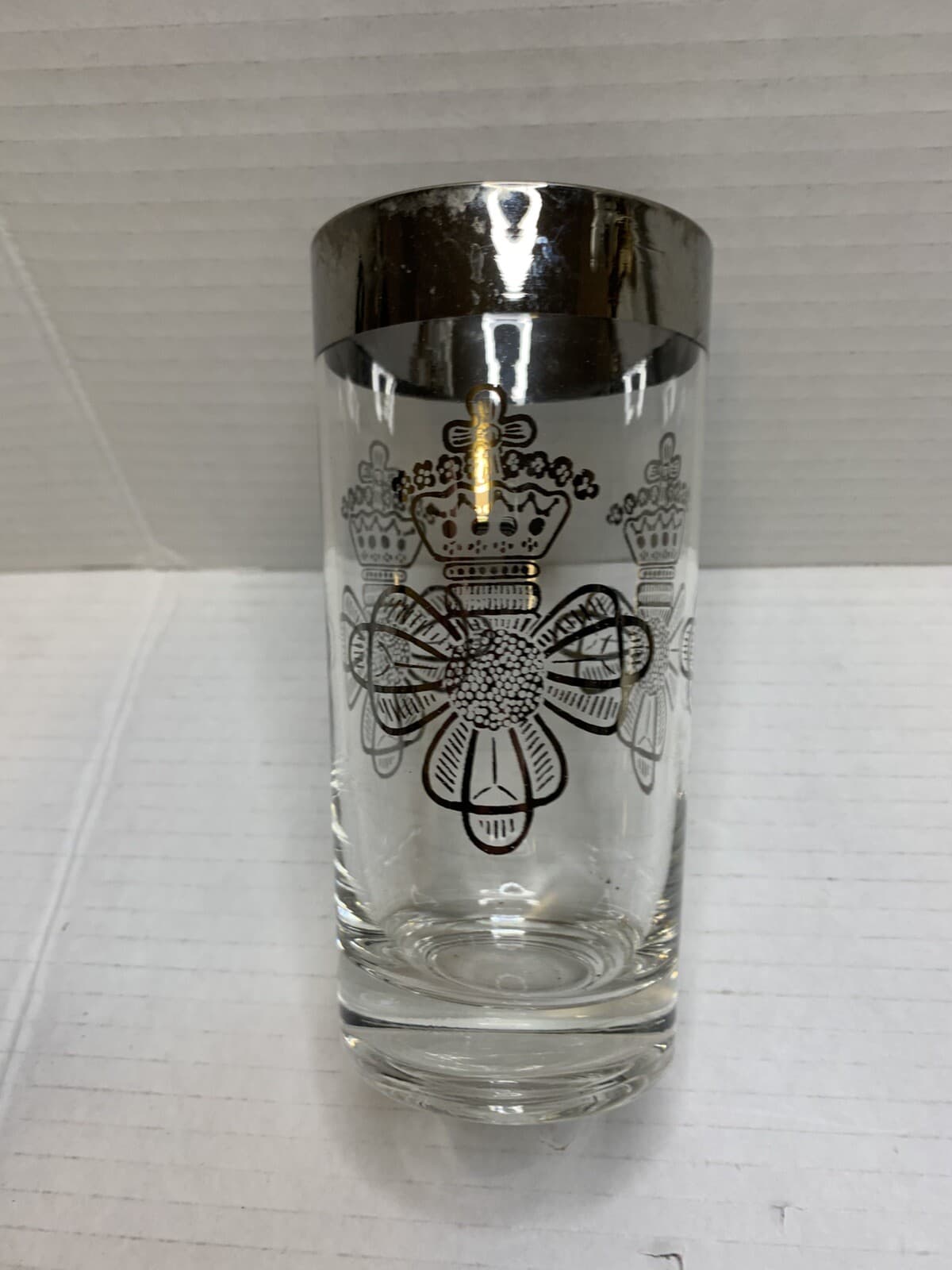 Set Of 4 MCM Silver Rim Dorothy Thorpe Tumbler Glasses W/holder Caddy & Coasters - Thumbnail 2
