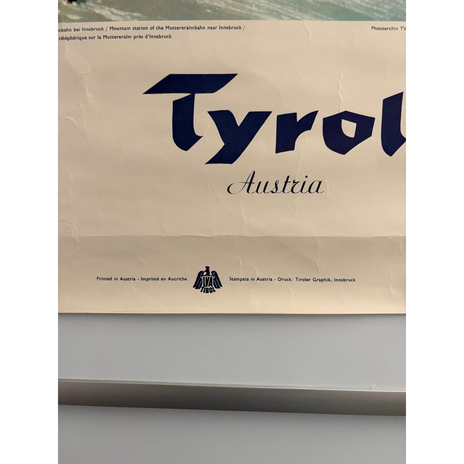Vintage Tyrol Austria Ski Travel Poster Muttereralmbahn Innsbruck 19.5x13.5 - Thumbnail 2