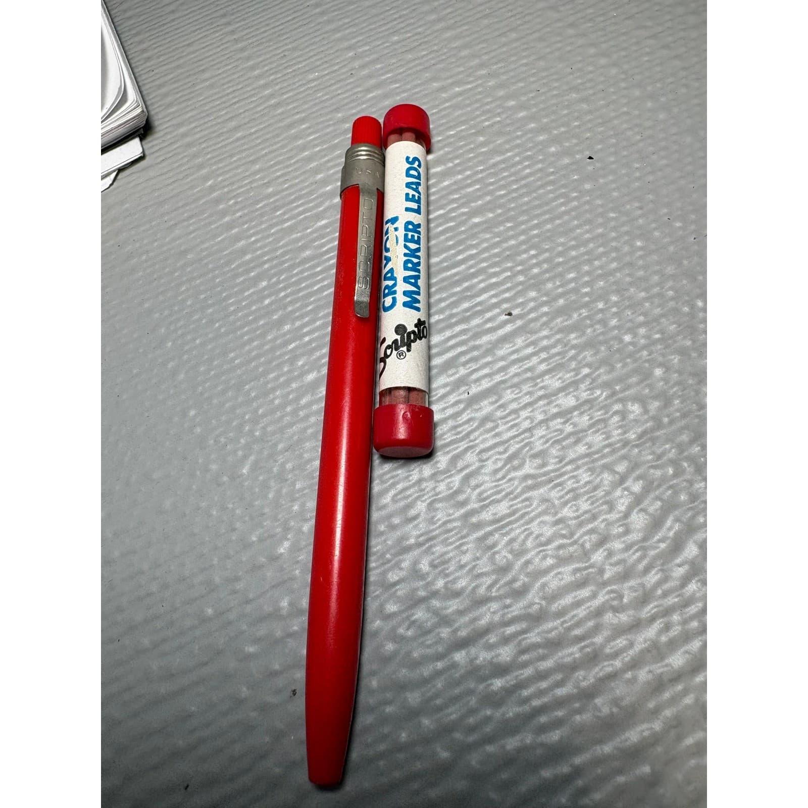 Vintage Scripto Red Mechanical Crayon Marker Pencil with G920 Lead Refills USA - Thumbnail 4