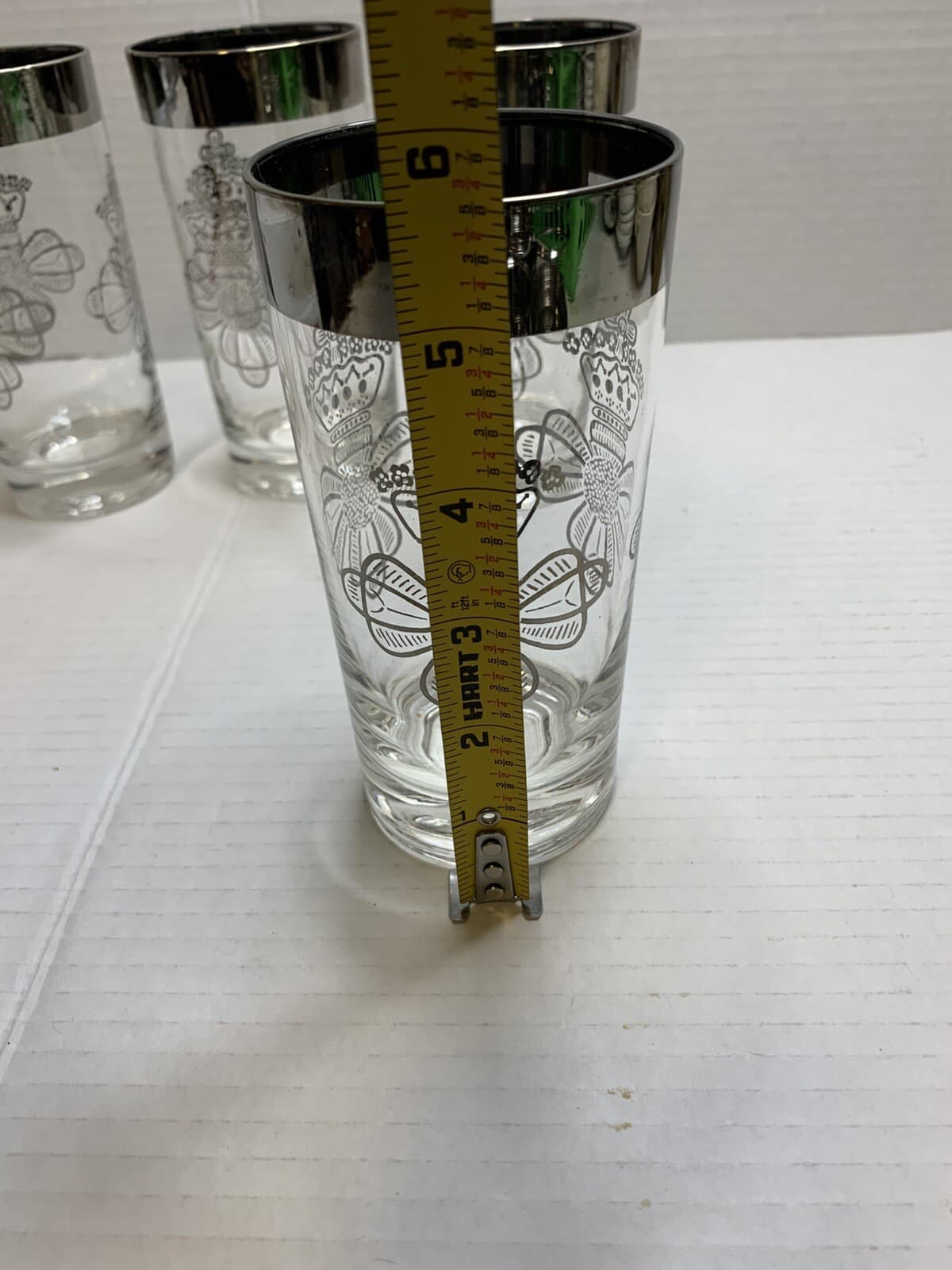 Set Of 4 MCM Silver Rim Dorothy Thorpe Tumbler Glasses W/holder Caddy & Coasters - Thumbnail 9