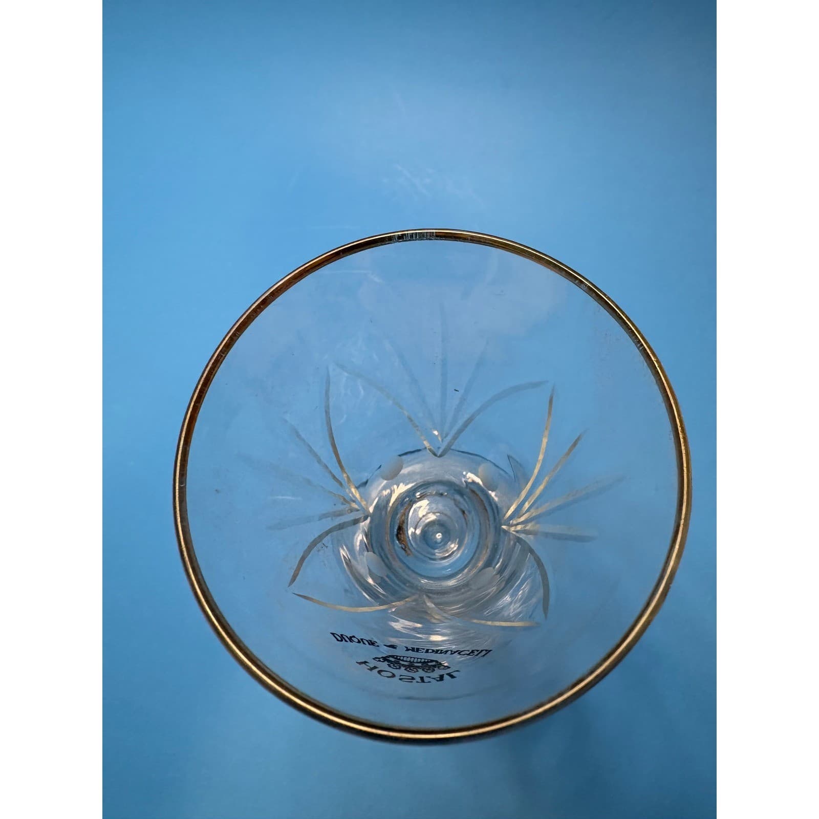 Hostal Duque de Medinaceli Vintage Souvenir Glass Gold Rim Cut Glass Spain Stem - Thumbnail 2