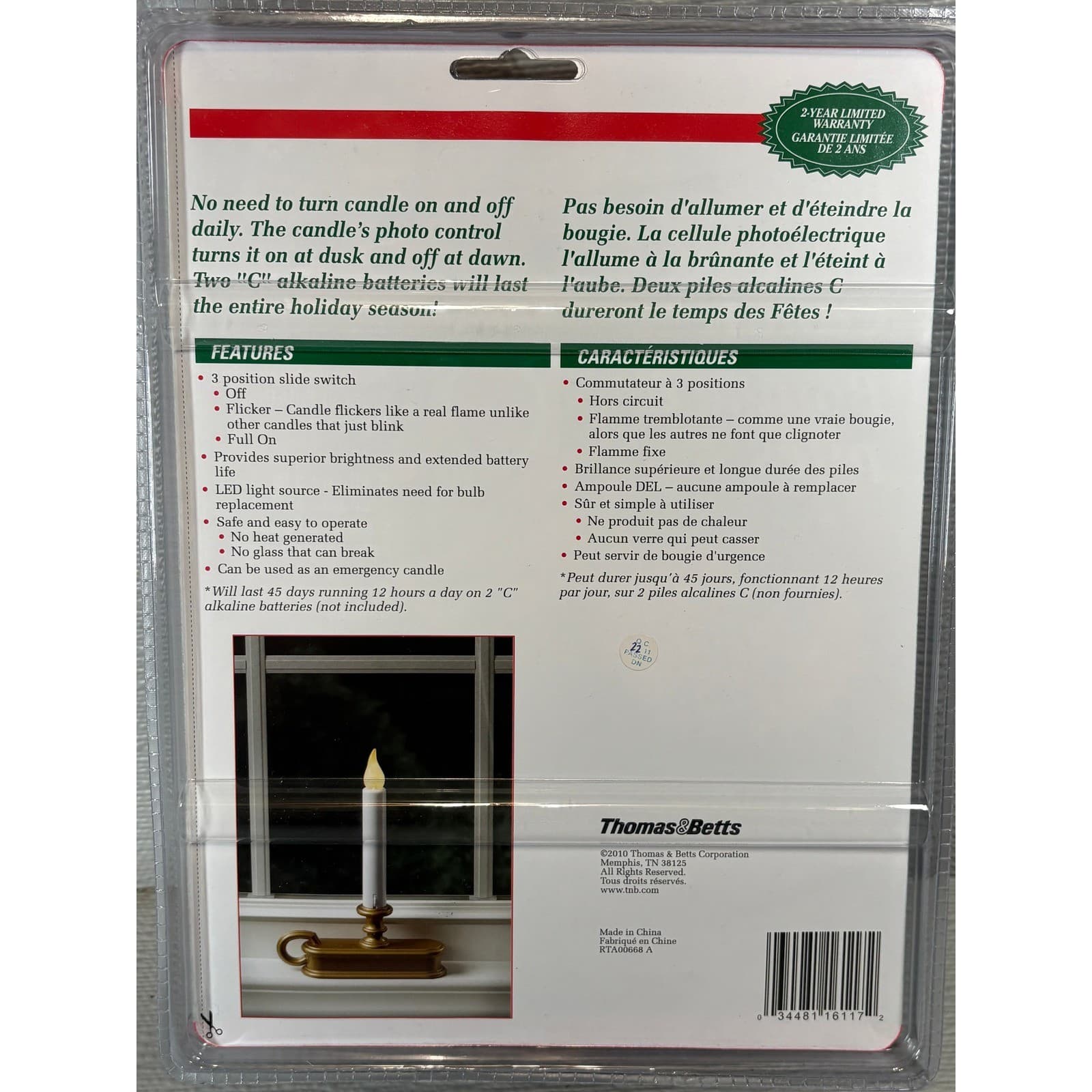 Carlon Battery Operated LED Window Candle Dusk to Dawn Gold Base NEW - Thumbnail 2