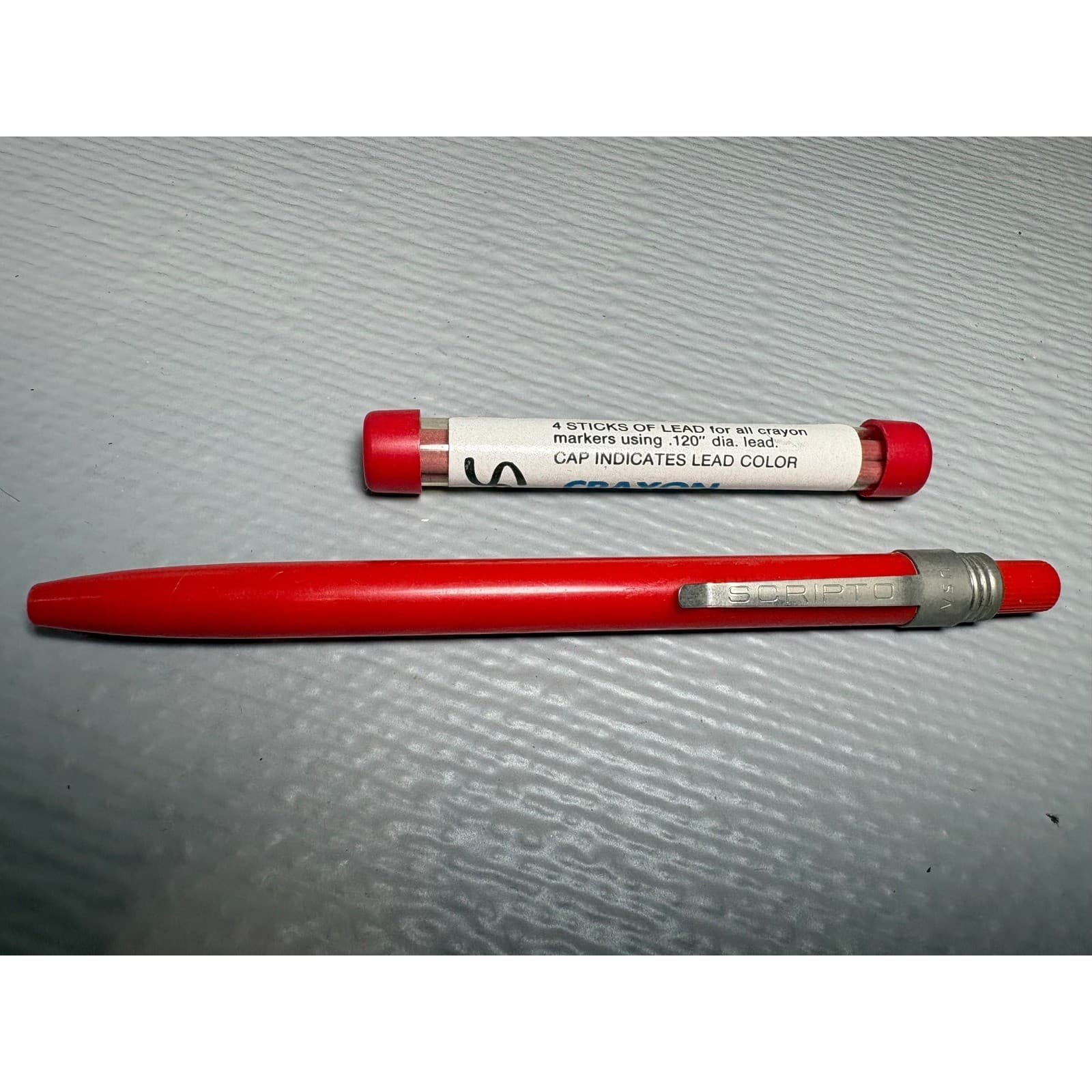 Vintage Scripto Red Mechanical Crayon Marker Pencil with G920 Lead Refills USA - Thumbnail 7