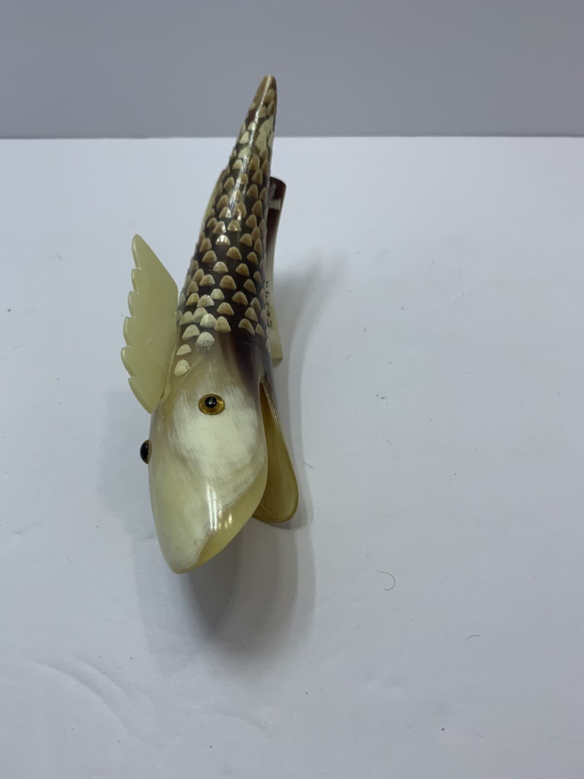 Vintage Bovine Horn Open Mouth Decorative Fish Sculpture - Thumbnail 9
