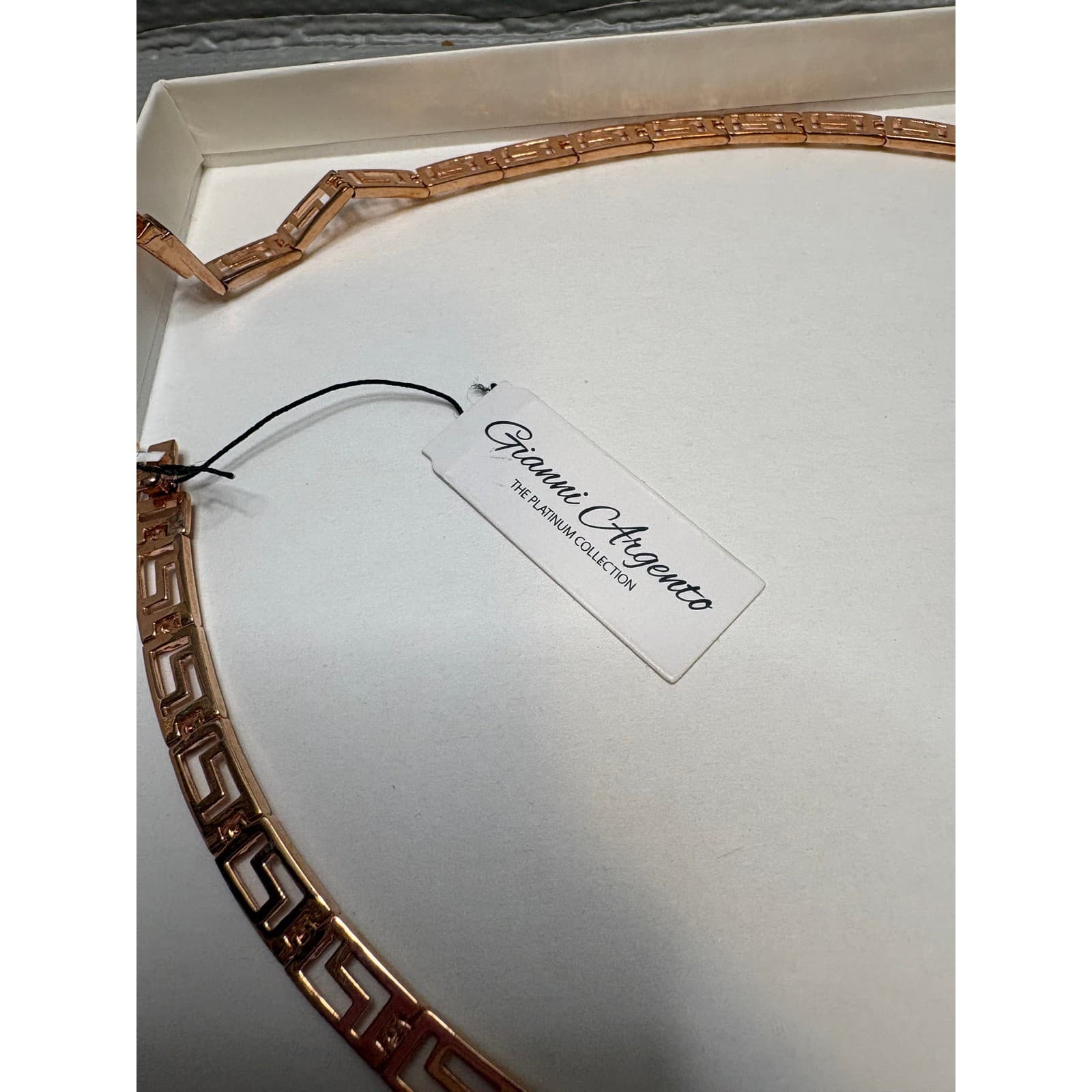 Gianni Argento Rose Gold 14KT Gold Plated Greek Key Crystal Necklace NWT Boscovs - Thumbnail 2