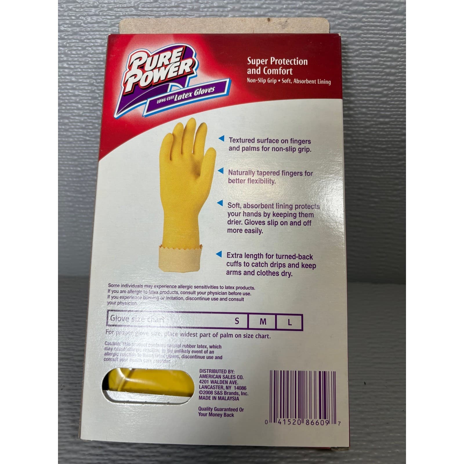 Pure Power Long Cuff Latex Gloves Yellow Medium Non-Slip Grip 1 Pair NEW - Thumbnail 2