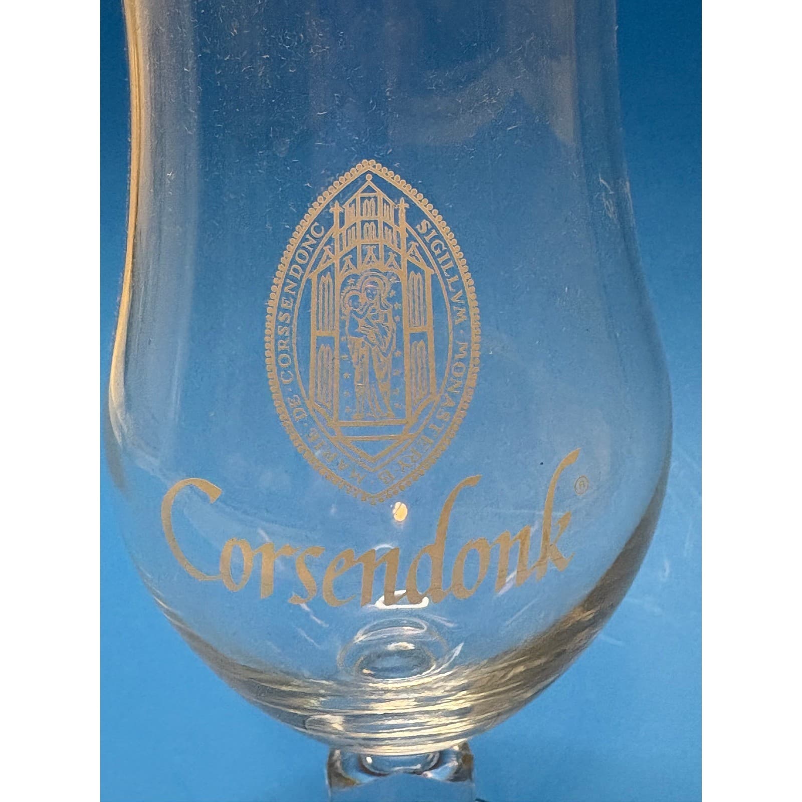 Corsendonk Belgian Abbey Ale Tulip Beer Glass 33cl white Logo Faceted Stem - Thumbnail 4