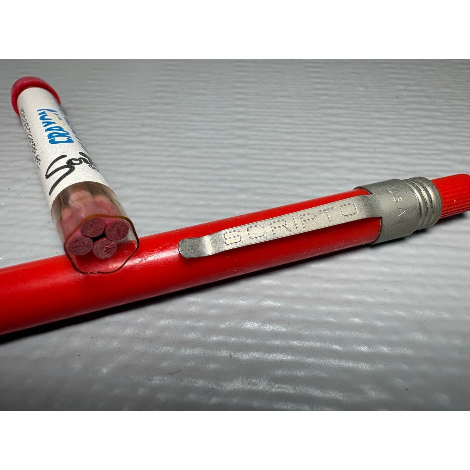 Vintage Scripto Red Mechanical Crayon Marker Pencil with G920 Lead Refills USA - Thumbnail 8