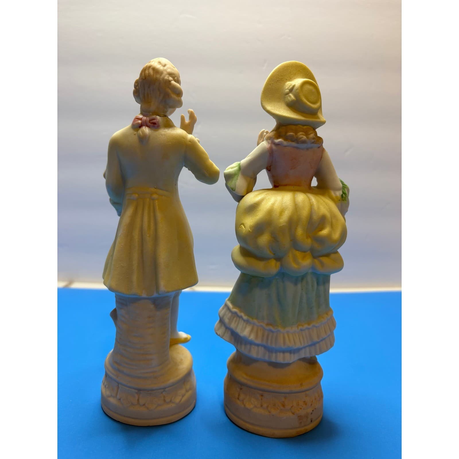 Vintage L&M Inc Porcelain Colonial Couple Figurines Bisque Hand Painted 8.5 Inch - Thumbnail 2
