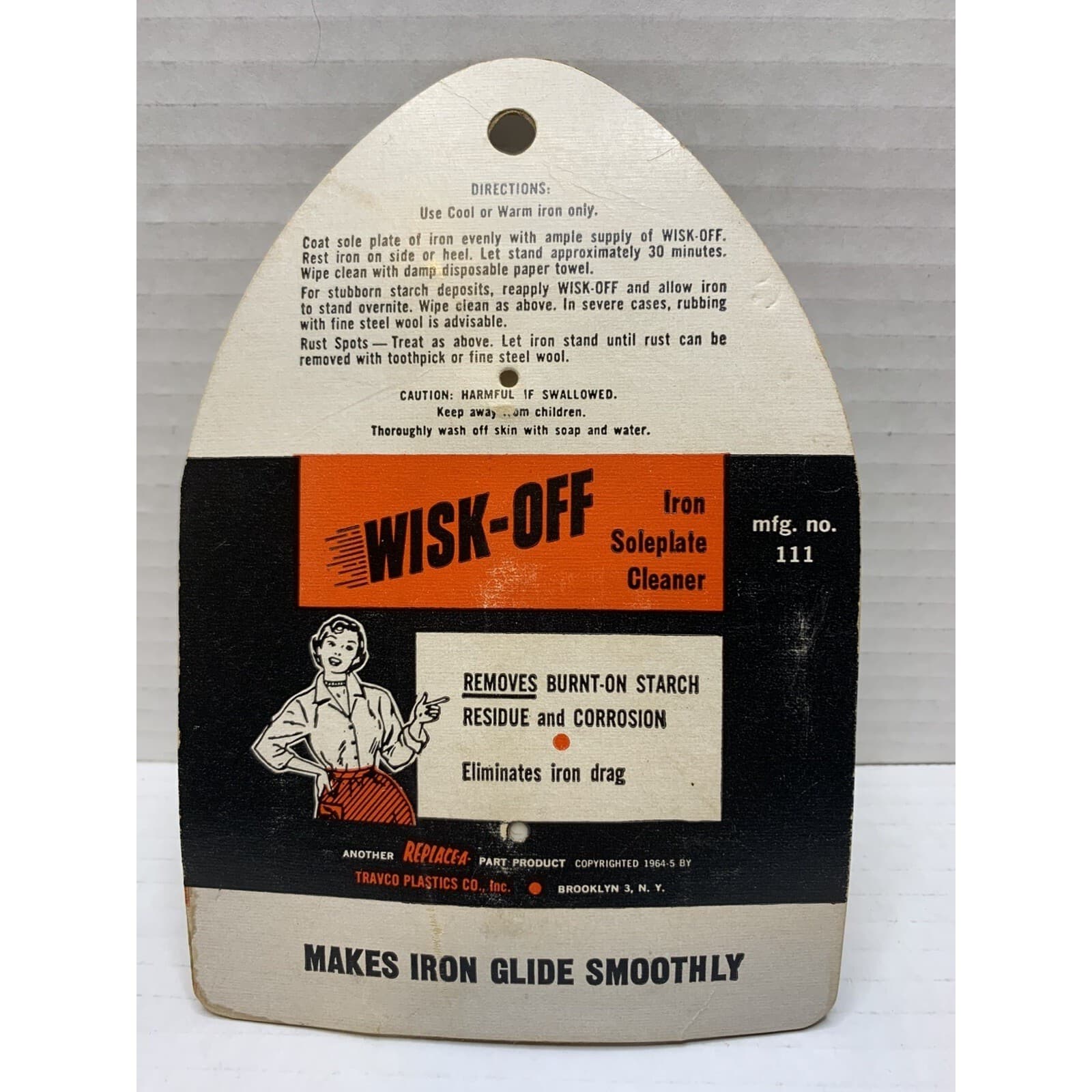 Vintage Wisk-Off Iron Soleplate Cleaner Travco Plastics 1964 New on Card 1.5oz - Thumbnail 2