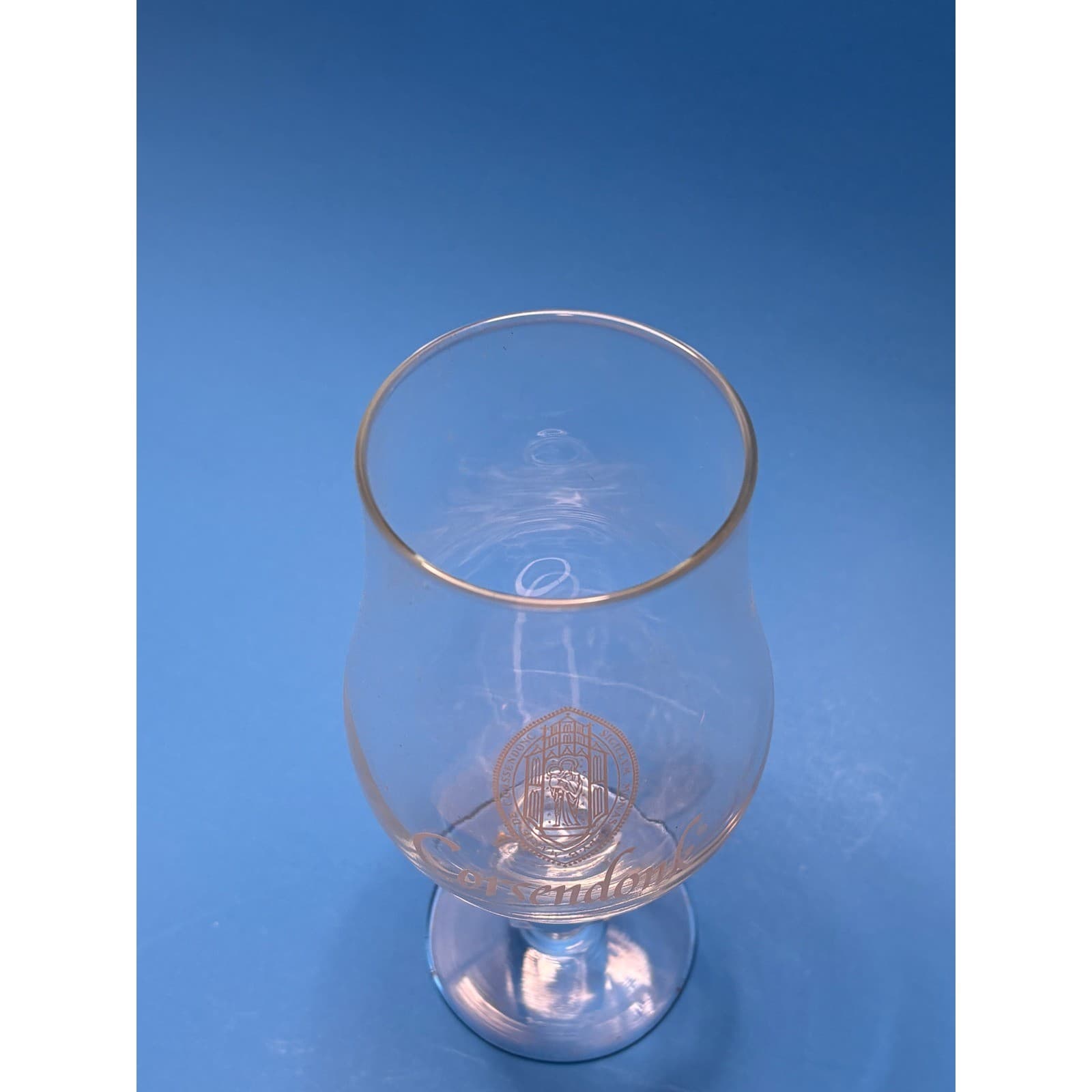 Corsendonk Belgian Abbey Ale Tulip Beer Glass 33cl white Logo Faceted Stem - Thumbnail 2