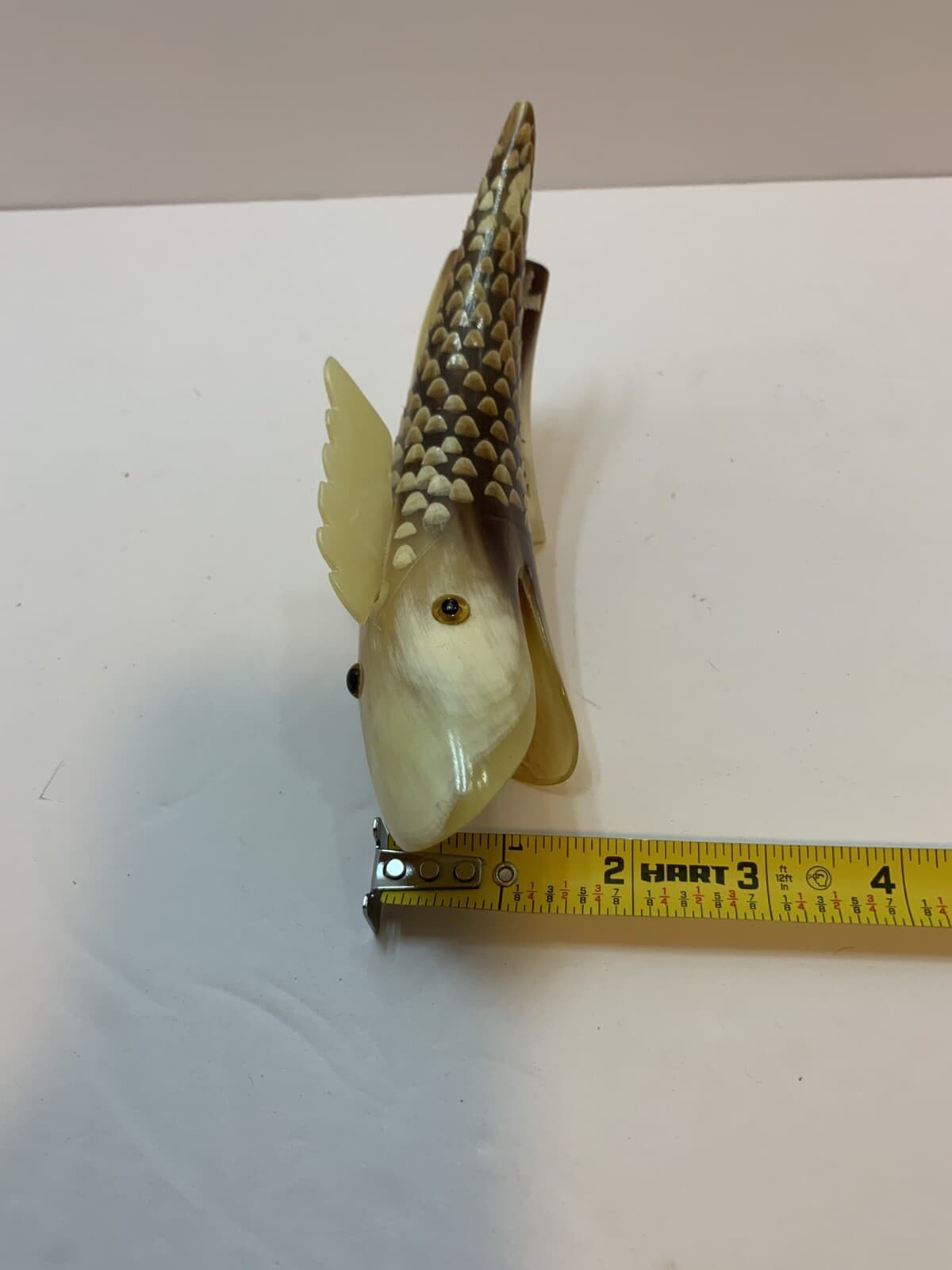 Vintage Bovine Horn Open Mouth Decorative Fish Sculpture - Thumbnail 8
