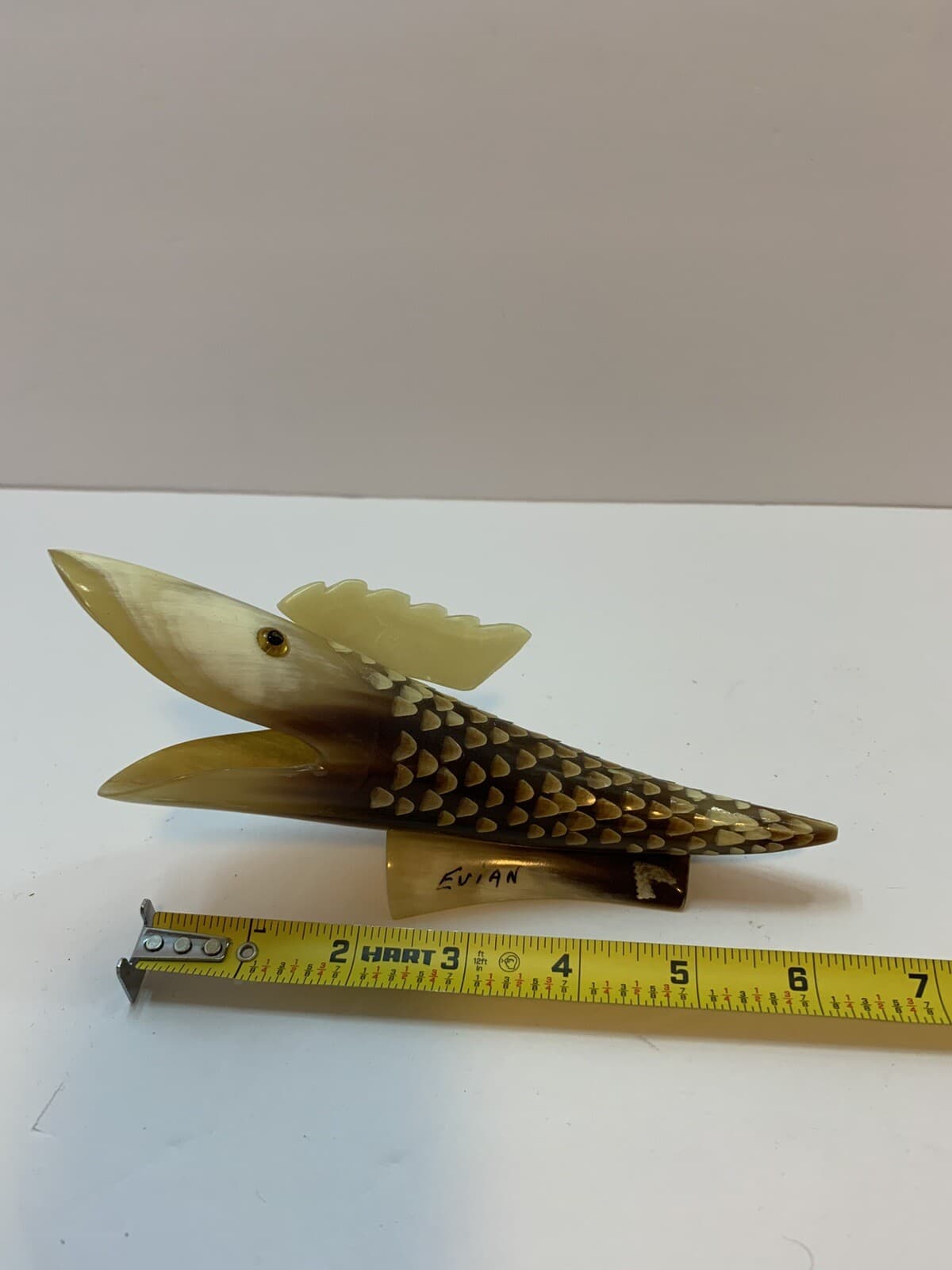 Vintage Bovine Horn Open Mouth Decorative Fish Sculpture - Thumbnail 7