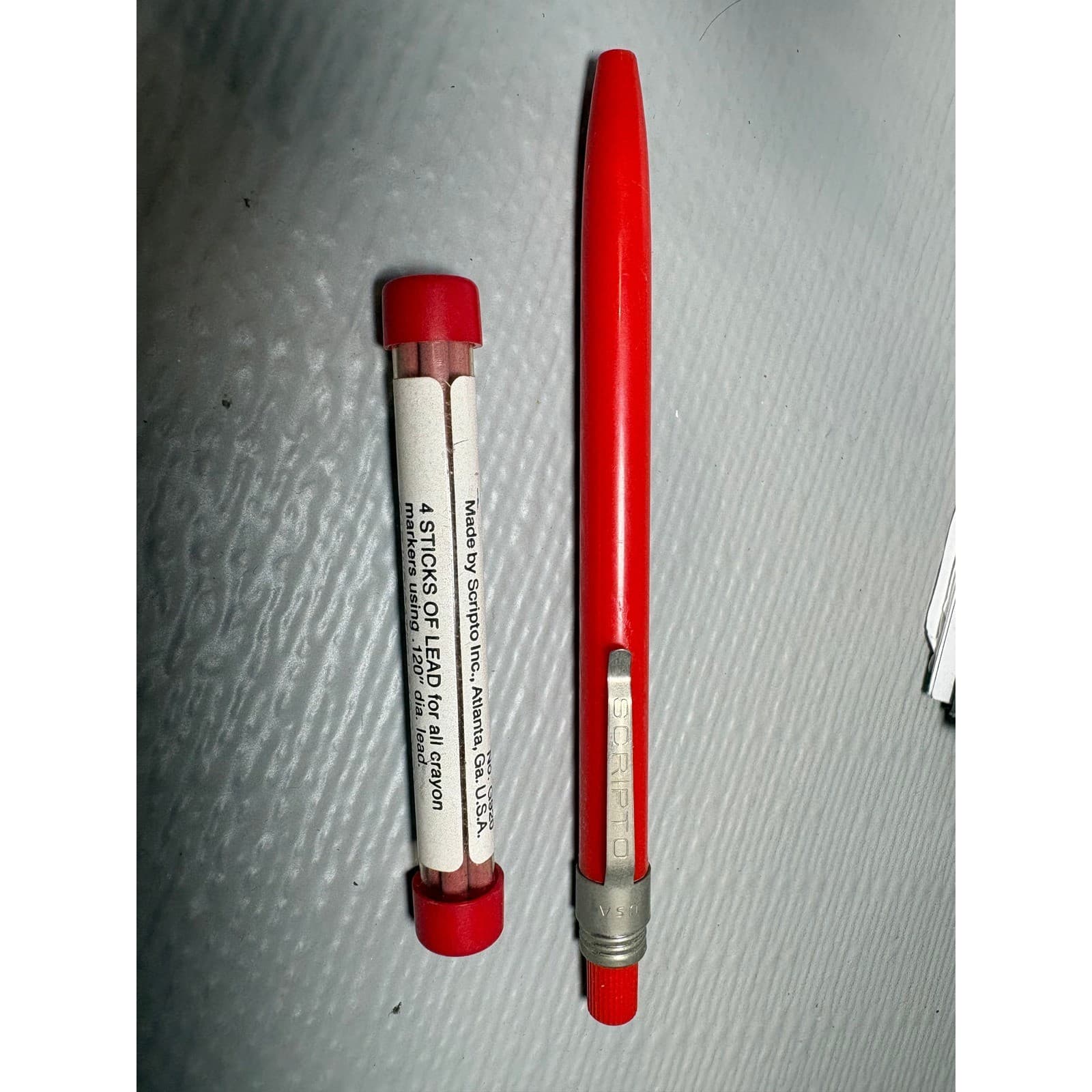 Vintage Scripto Red Mechanical Crayon Marker Pencil with G920 Lead Refills USA - Thumbnail 2