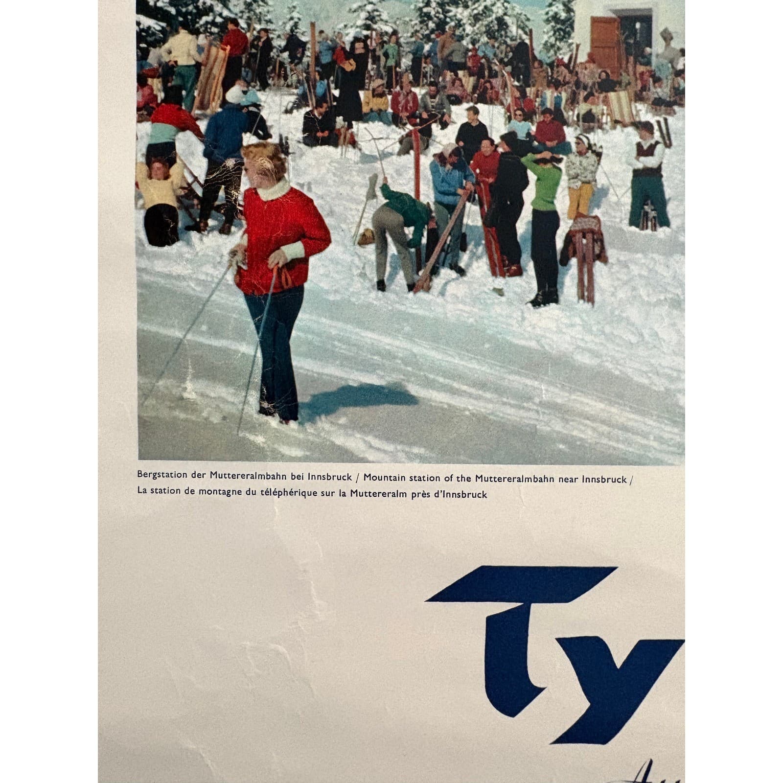 Vintage Tyrol Austria Ski Travel Poster Muttereralmbahn Innsbruck 19.5x13.5 - Thumbnail 3