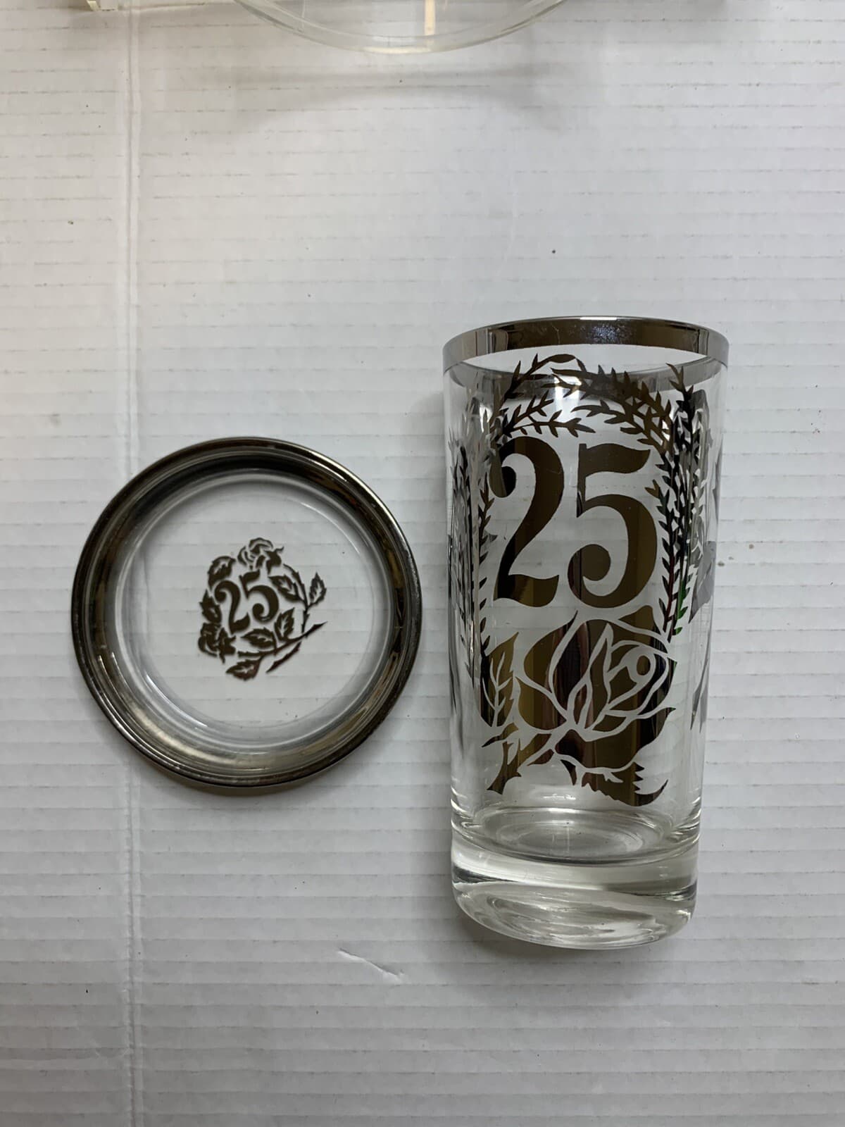 Set Of 4 Royal Lusterware 25th Anniversary Glasses W/holder Caddy & Coasters - Thumbnail 2