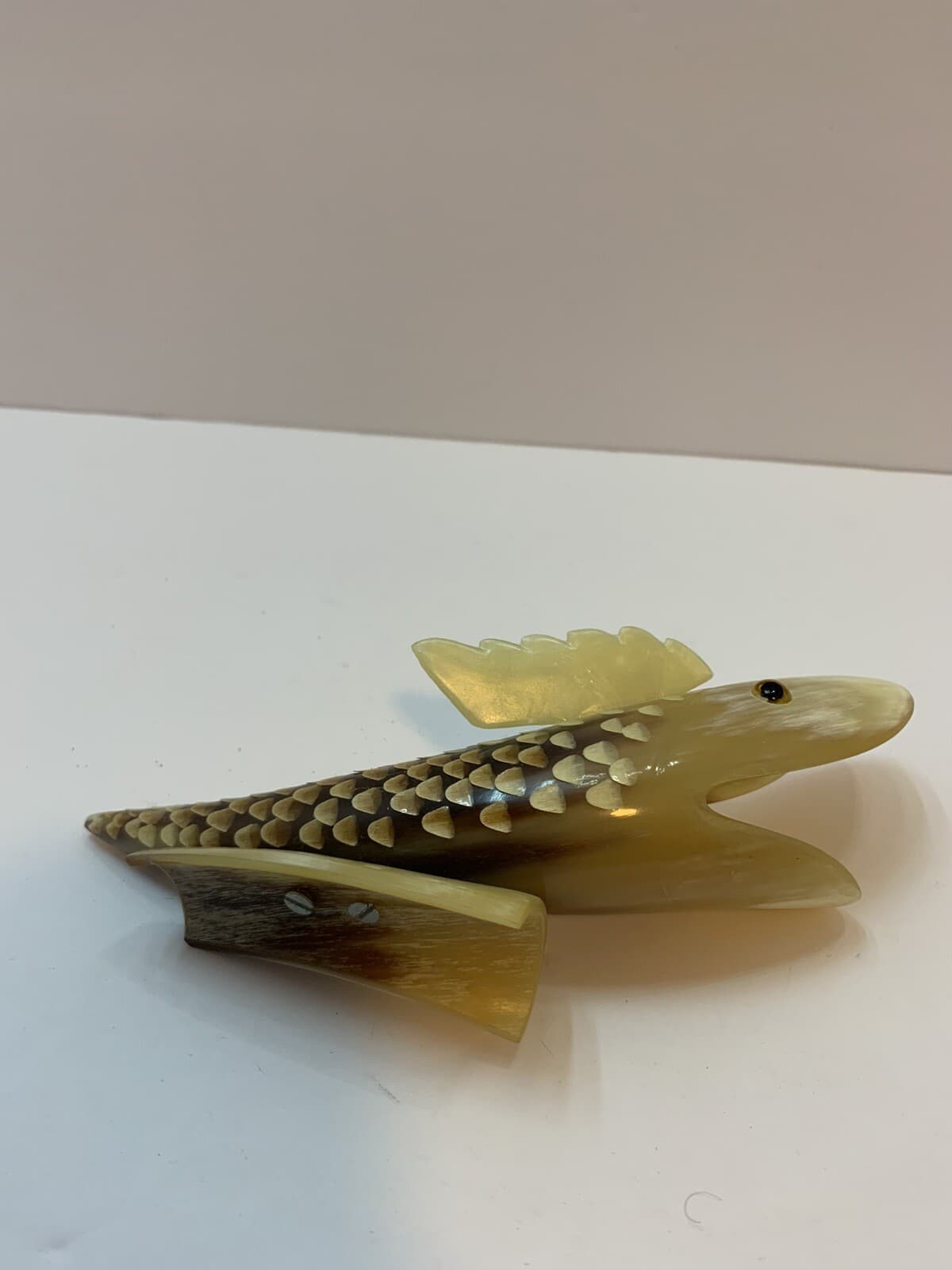 Vintage Bovine Horn Open Mouth Decorative Fish Sculpture - Thumbnail 4