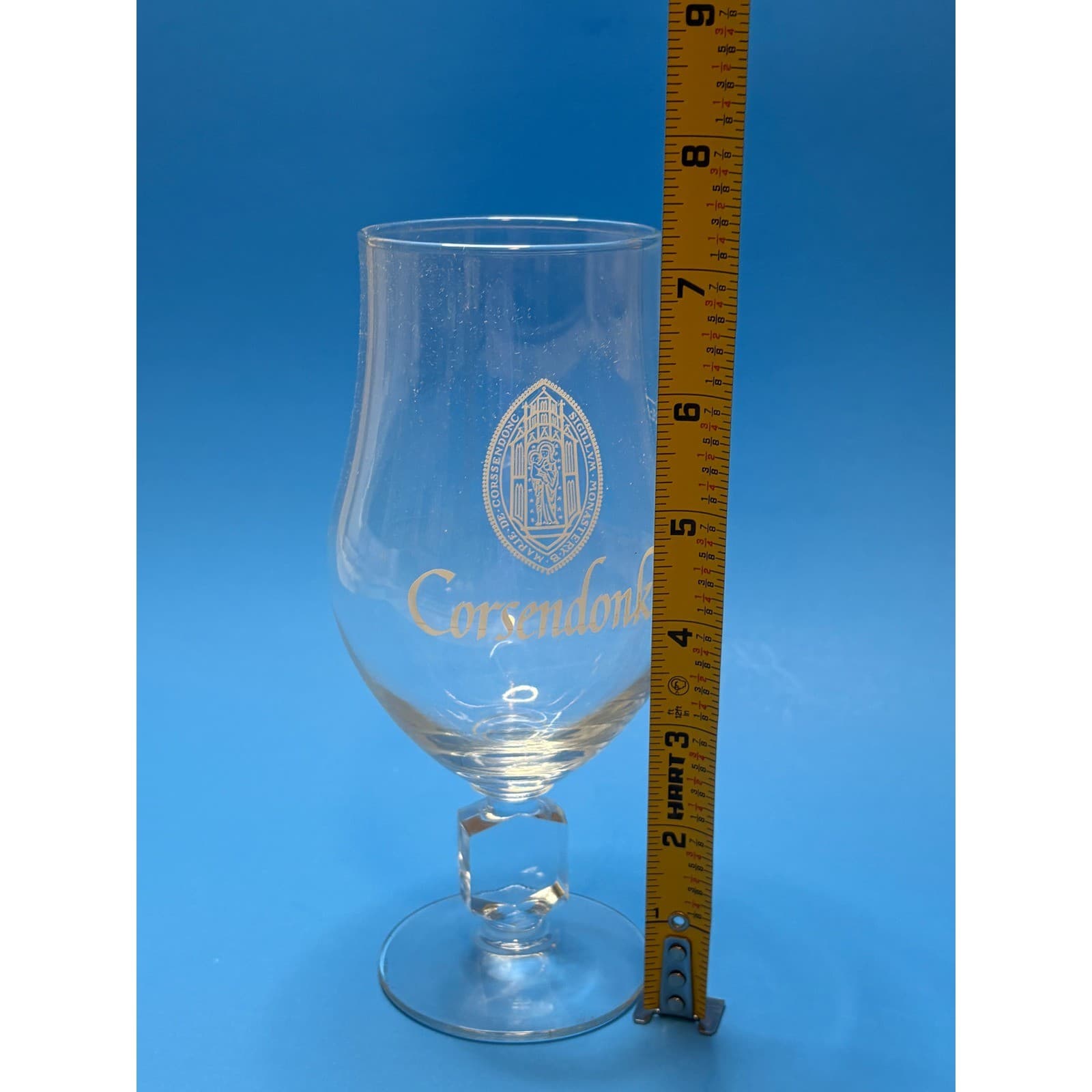 Corsendonk Belgian Abbey Ale Tulip Beer Glass 33cl white Logo Faceted Stem - Thumbnail 6