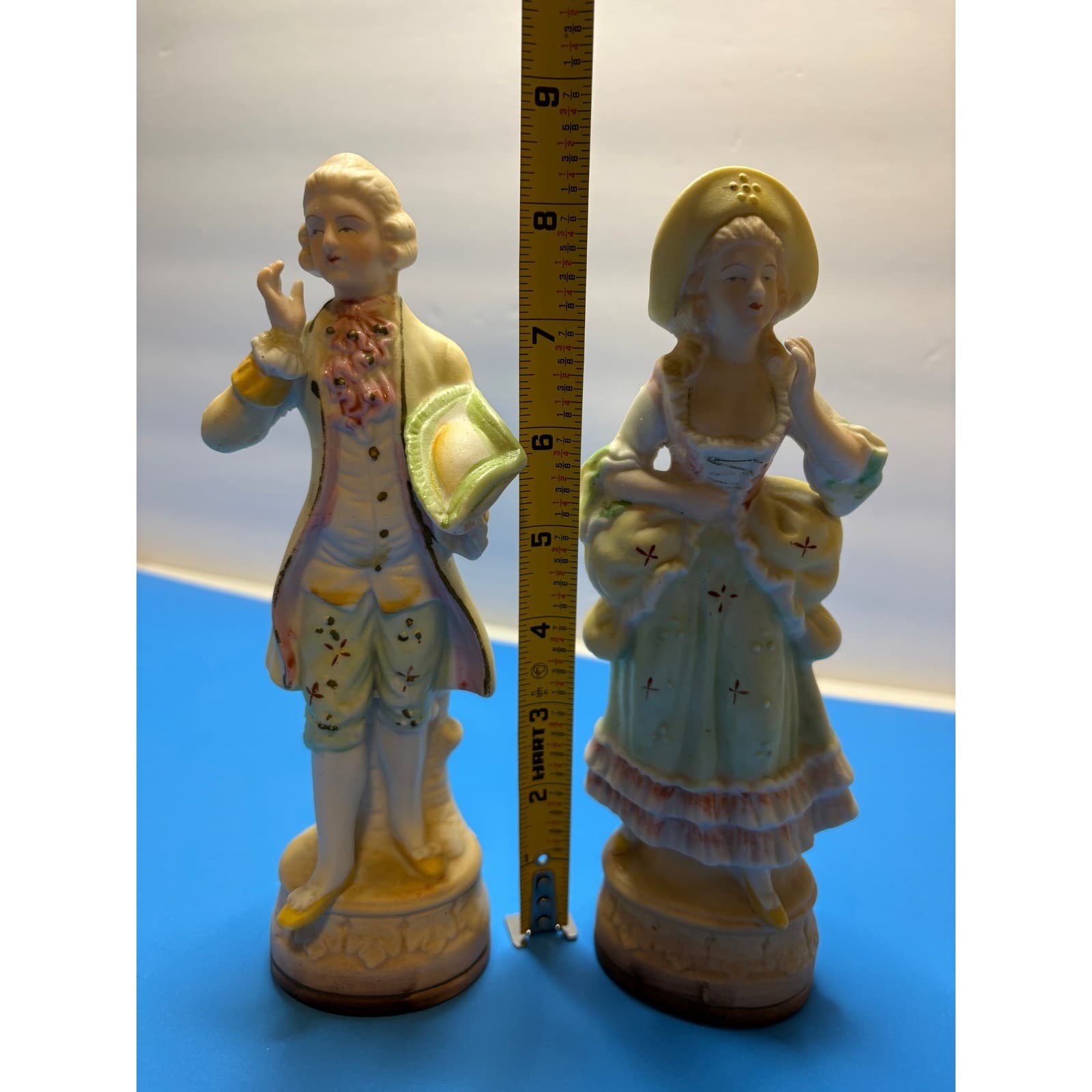 Vintage L&M Inc Porcelain Colonial Couple Figurines Bisque Hand Painted 8.5 Inch - Thumbnail 4