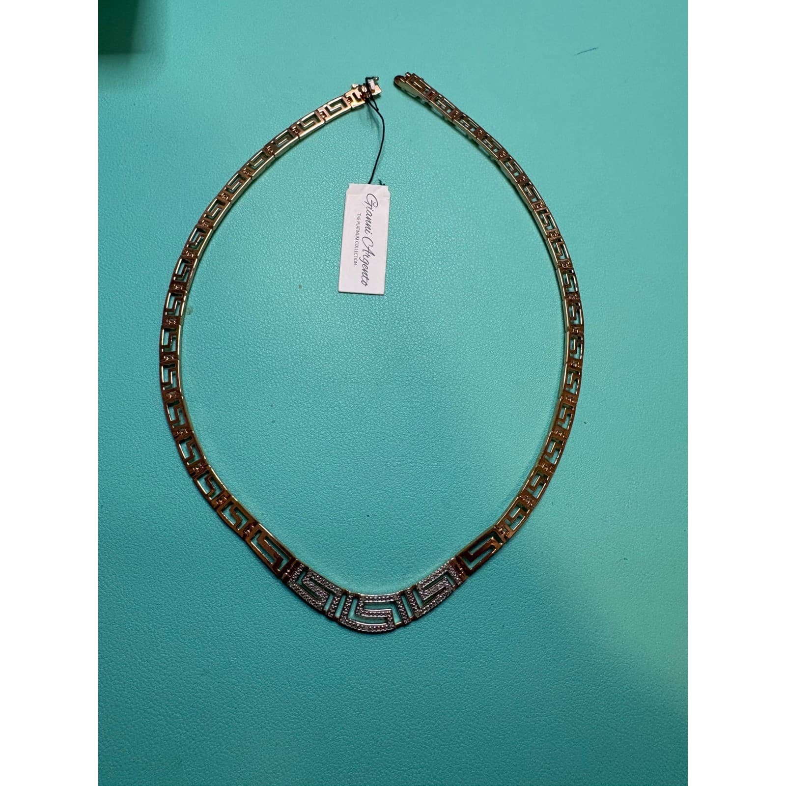 Gianni Argento Rose Gold 14KT Gold Plated Greek Key Crystal Necklace NWT Boscovs - Thumbnail 4