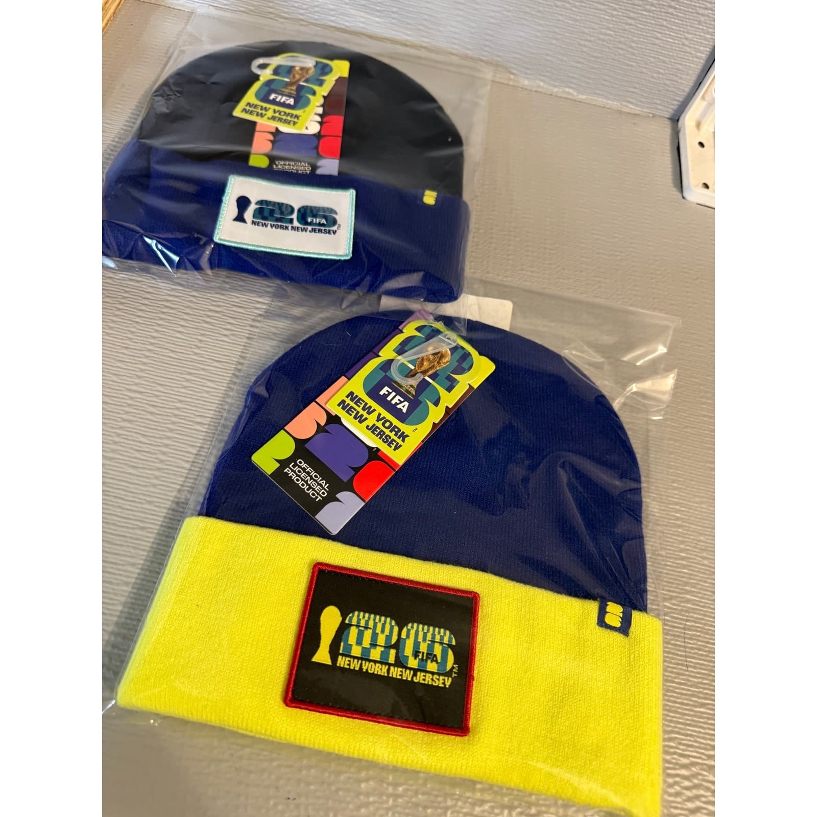 FIFA World Cup 2026 New York New Jersey Patch Beanie Blue Yellow PB1 Hat NWT - Thumbnail 5