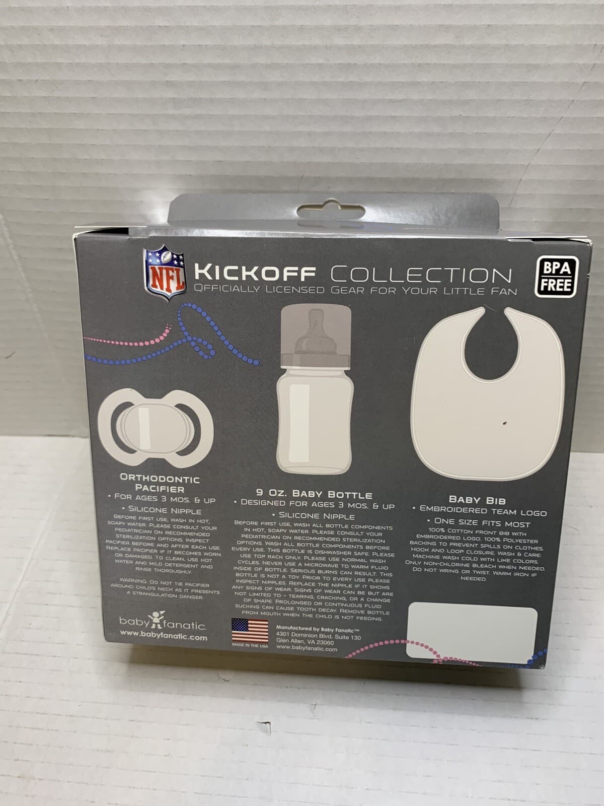 NFL New England Patriots Kickoff Collection, Baby Bib, Bottle and Pacifier - Thumbnail 5