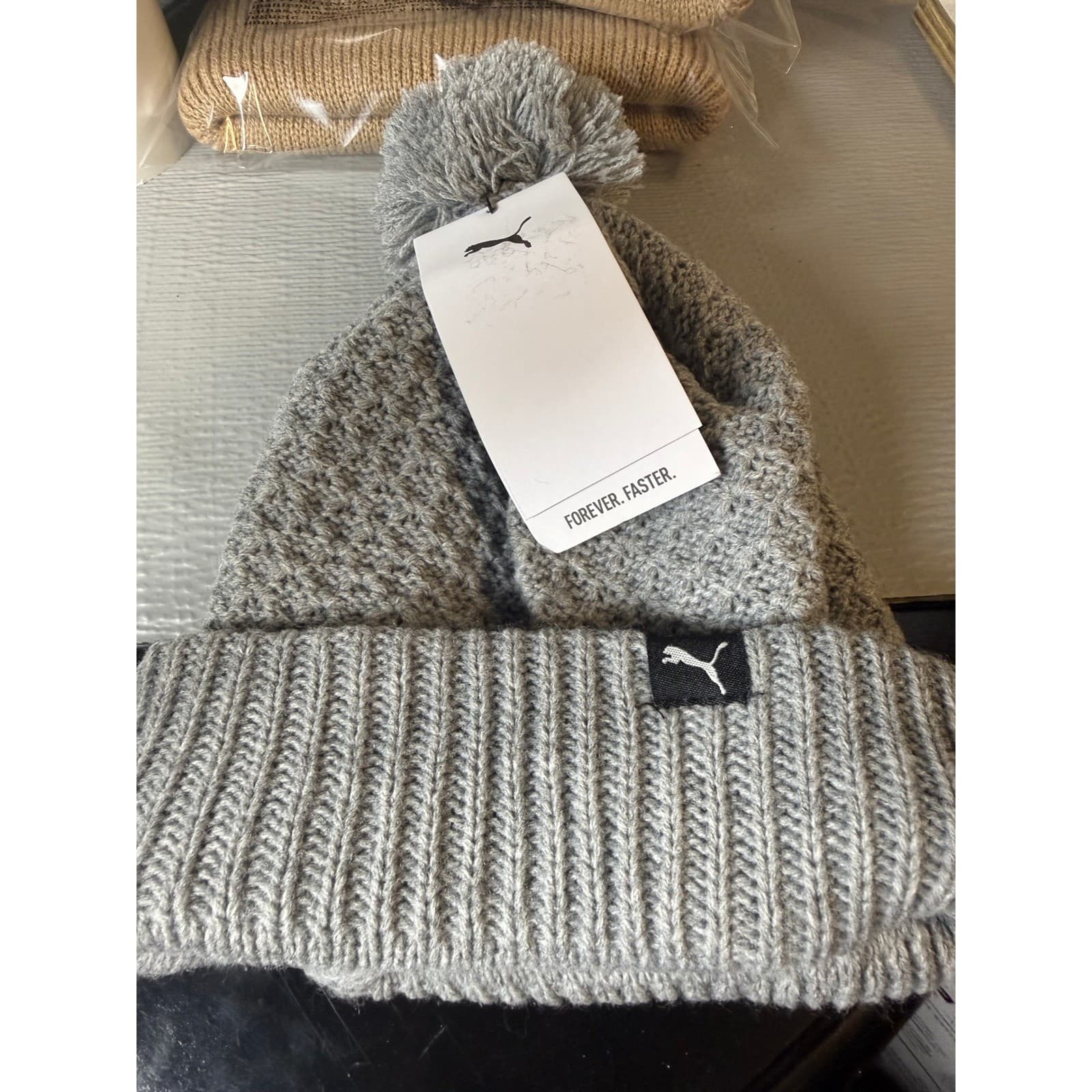 Puma Knit Pom Pom Beanie Hat Medium Grey - Thumbnail 6