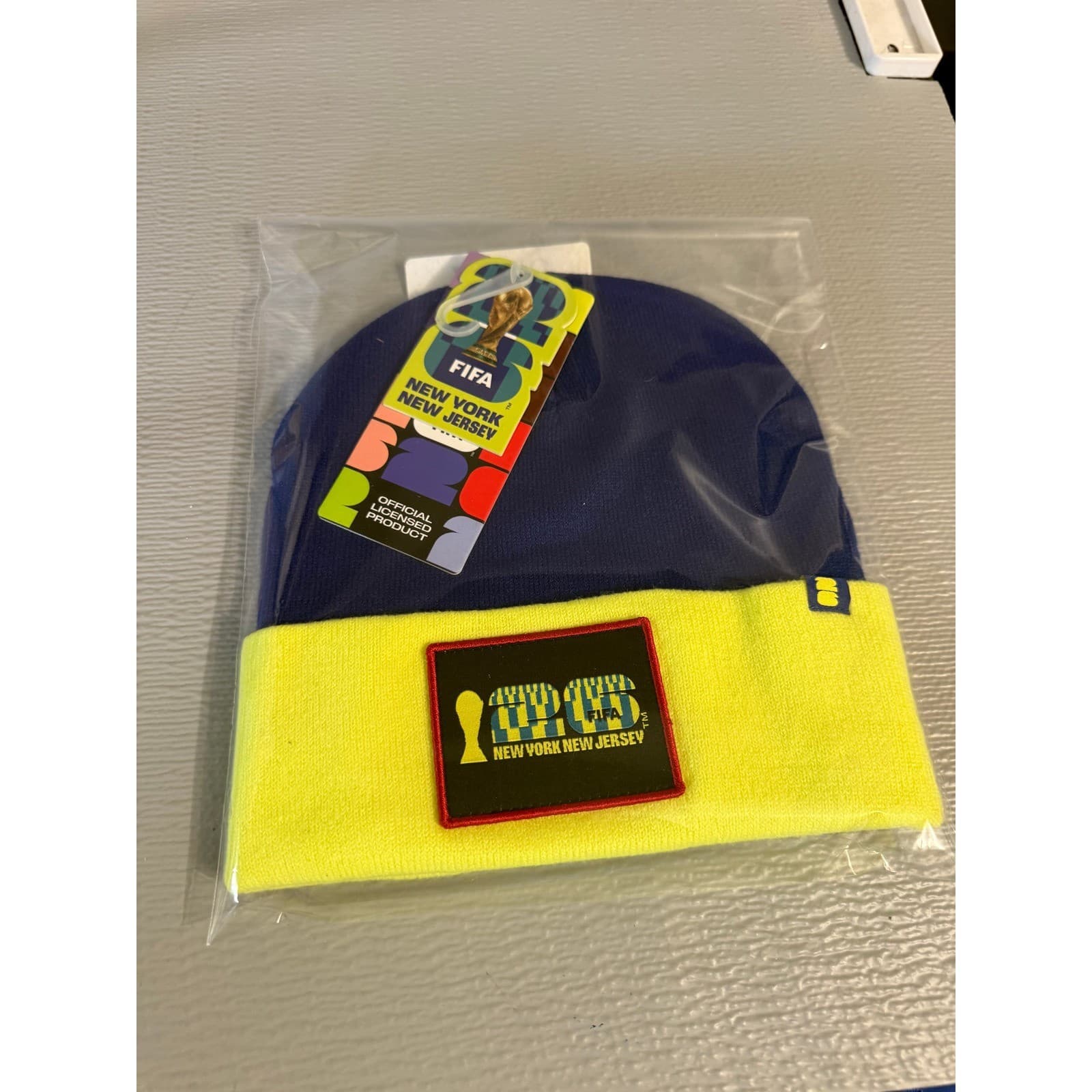 FIFA World Cup 2026 New York New Jersey Patch Beanie Blue Yellow PB1 Hat NWT - Thumbnail 4
