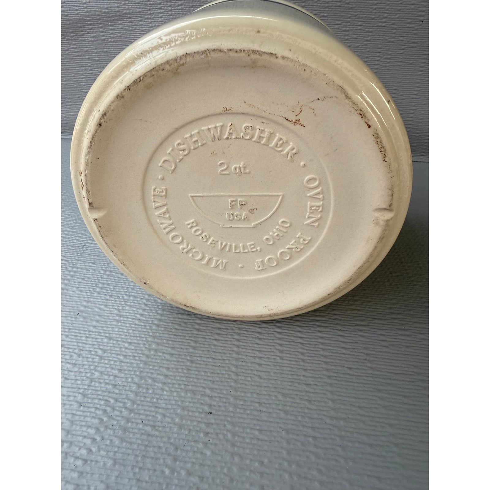 Stoneware Crock Blue Striped Cream Utensil Holder FP USA Roseville Ohio 2 Qt - Thumbnail 3