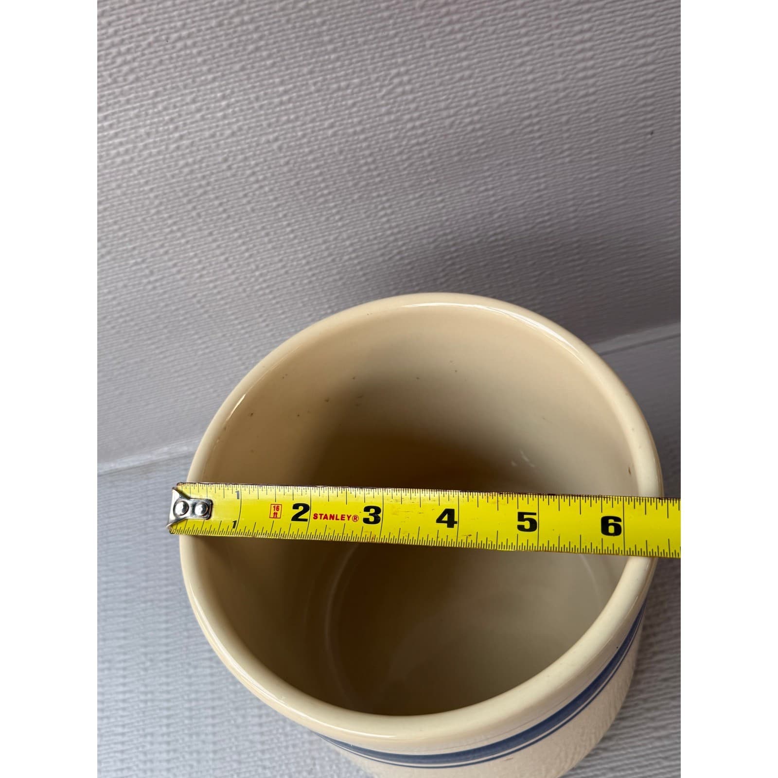 Stoneware Crock Blue Striped Cream Utensil Holder FP USA Roseville Ohio 2 Qt - Thumbnail 8