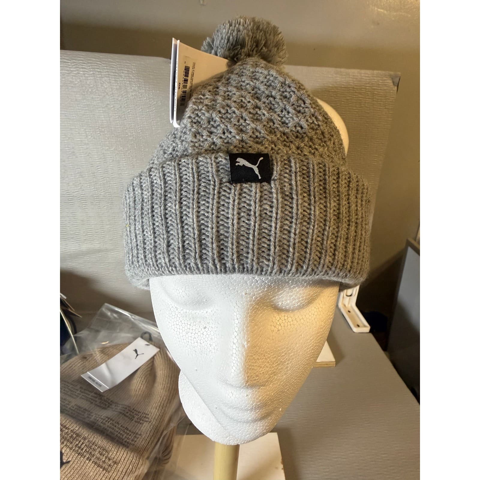 Puma Knit Pom Pom Beanie Hat Medium Grey - Thumbnail 3