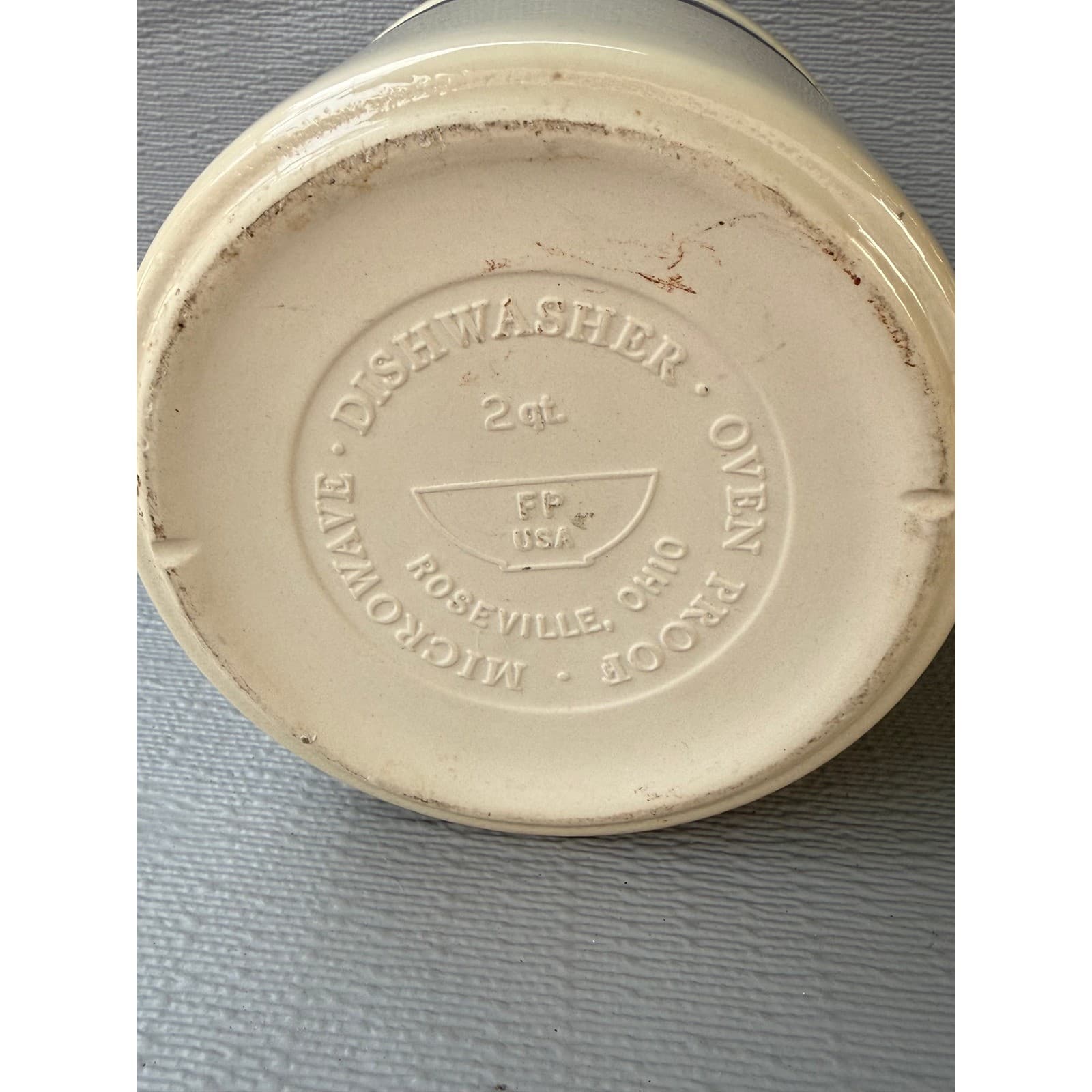 Stoneware Crock Blue Striped Cream Utensil Holder FP USA Roseville Ohio 2 Qt - Thumbnail 5