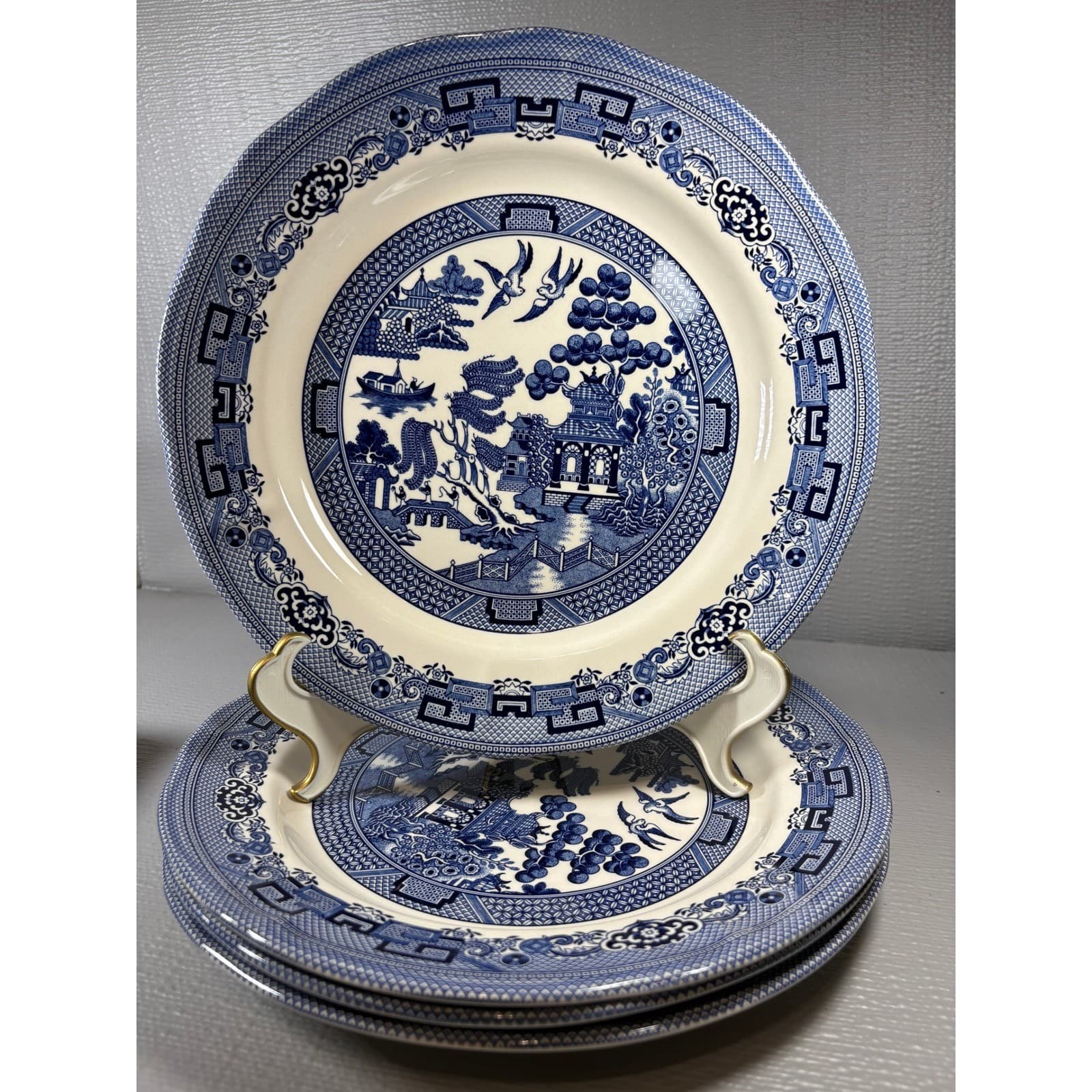 Set of 4 Legend British Heritage Earthenware Blue Willow Dinner Plates 10.5in - Thumbnail 4