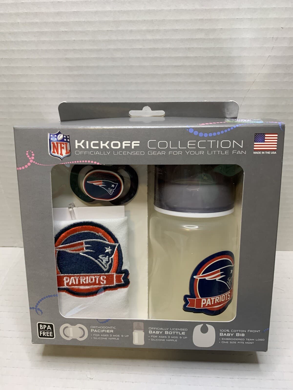 NFL New England Patriots Kickoff Collection, Baby Bib, Bottle and Pacifier - Thumbnail 3