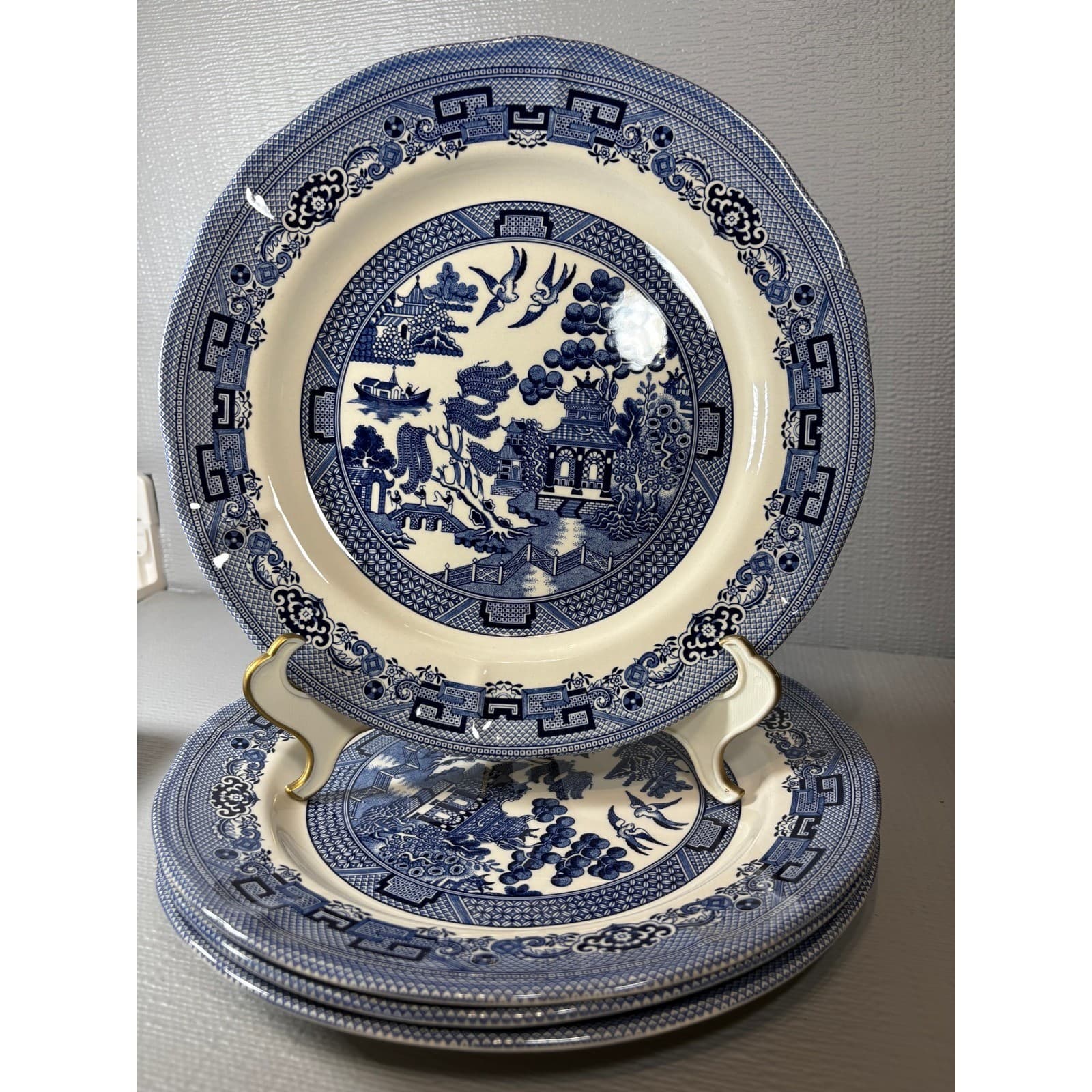 Set of 4 Legend British Heritage Earthenware Blue Willow Dinner Plates 10.5in - Thumbnail 3