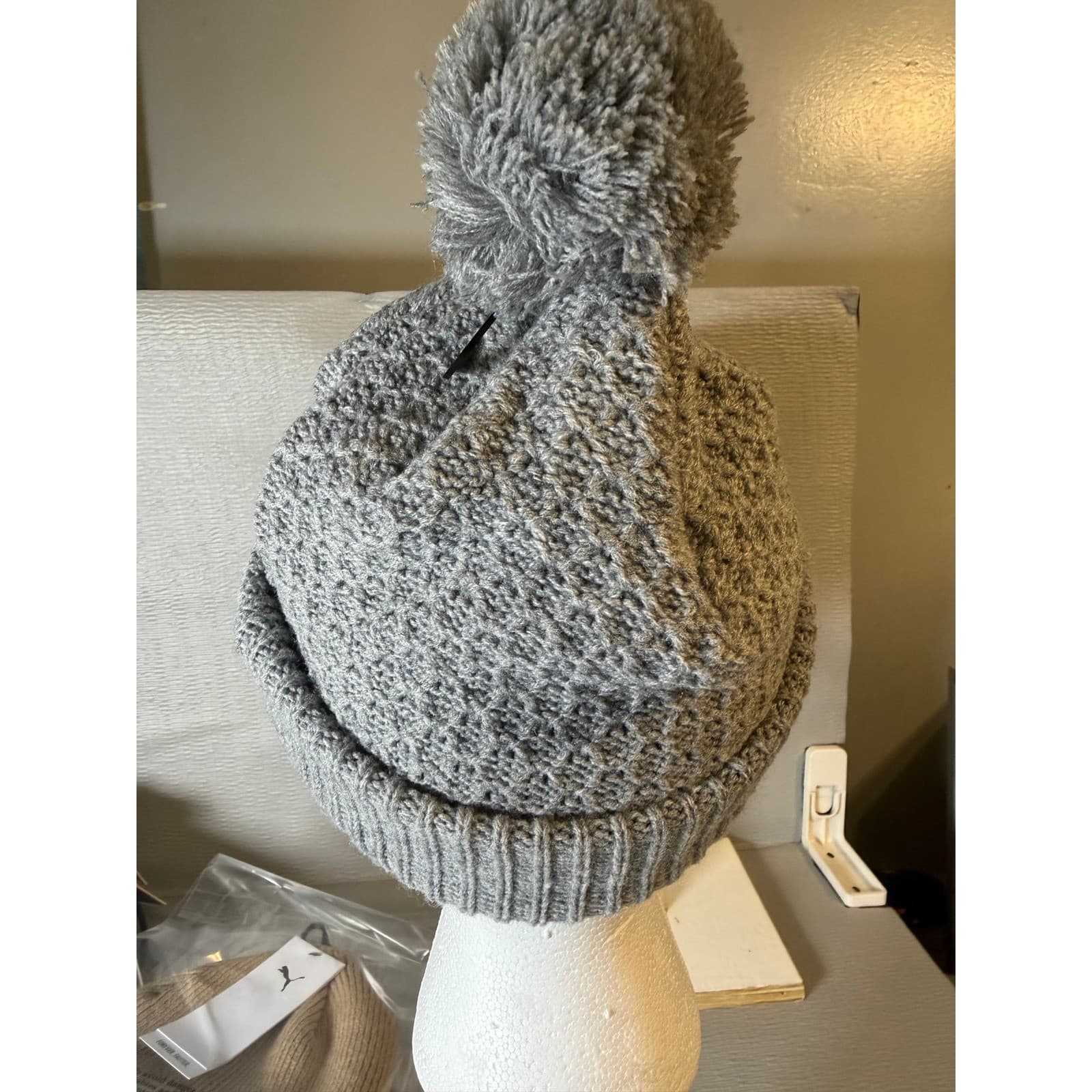 Puma Knit Pom Pom Beanie Hat Medium Grey - Thumbnail 4
