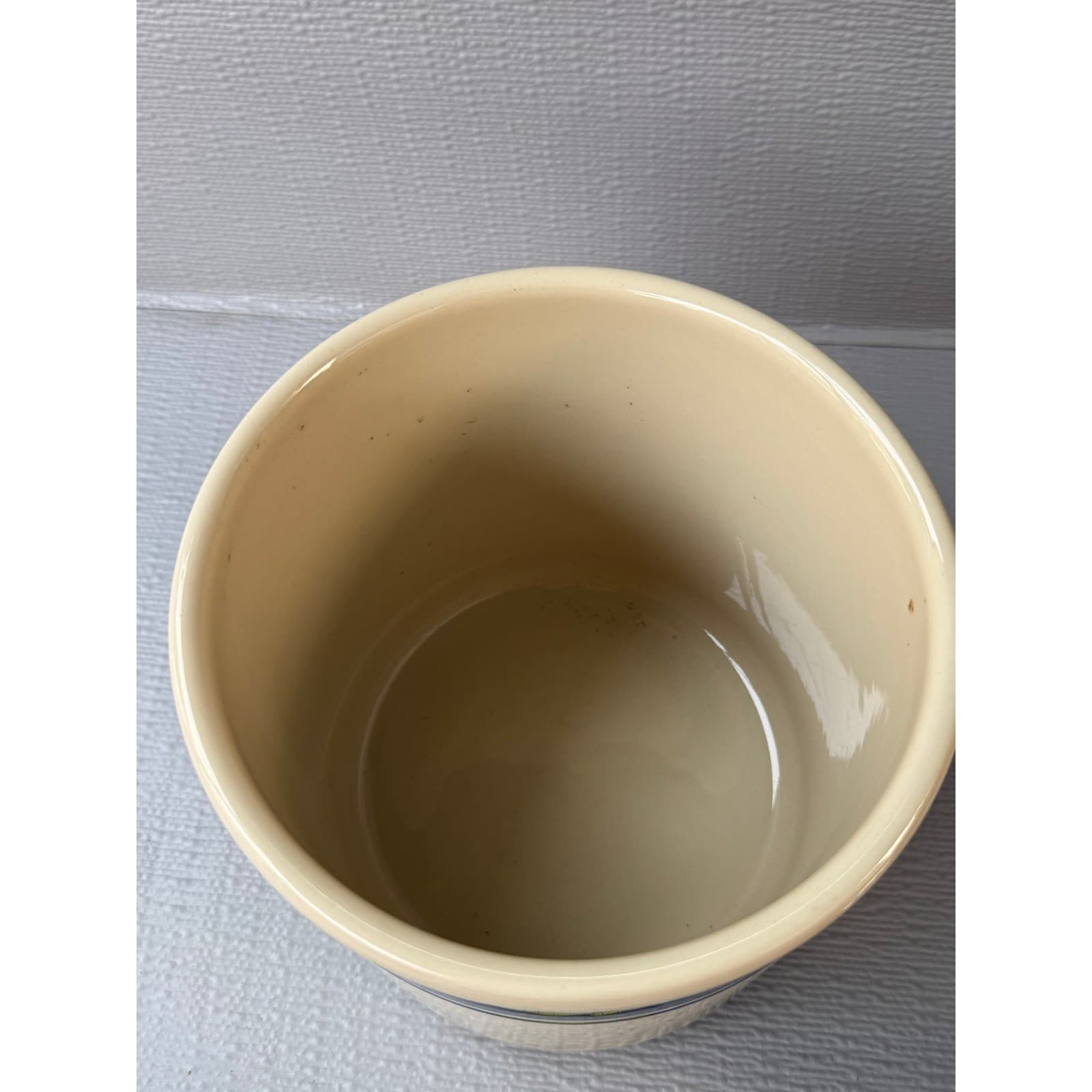 Stoneware Crock Blue Striped Cream Utensil Holder FP USA Roseville Ohio 2 Qt - Thumbnail 4