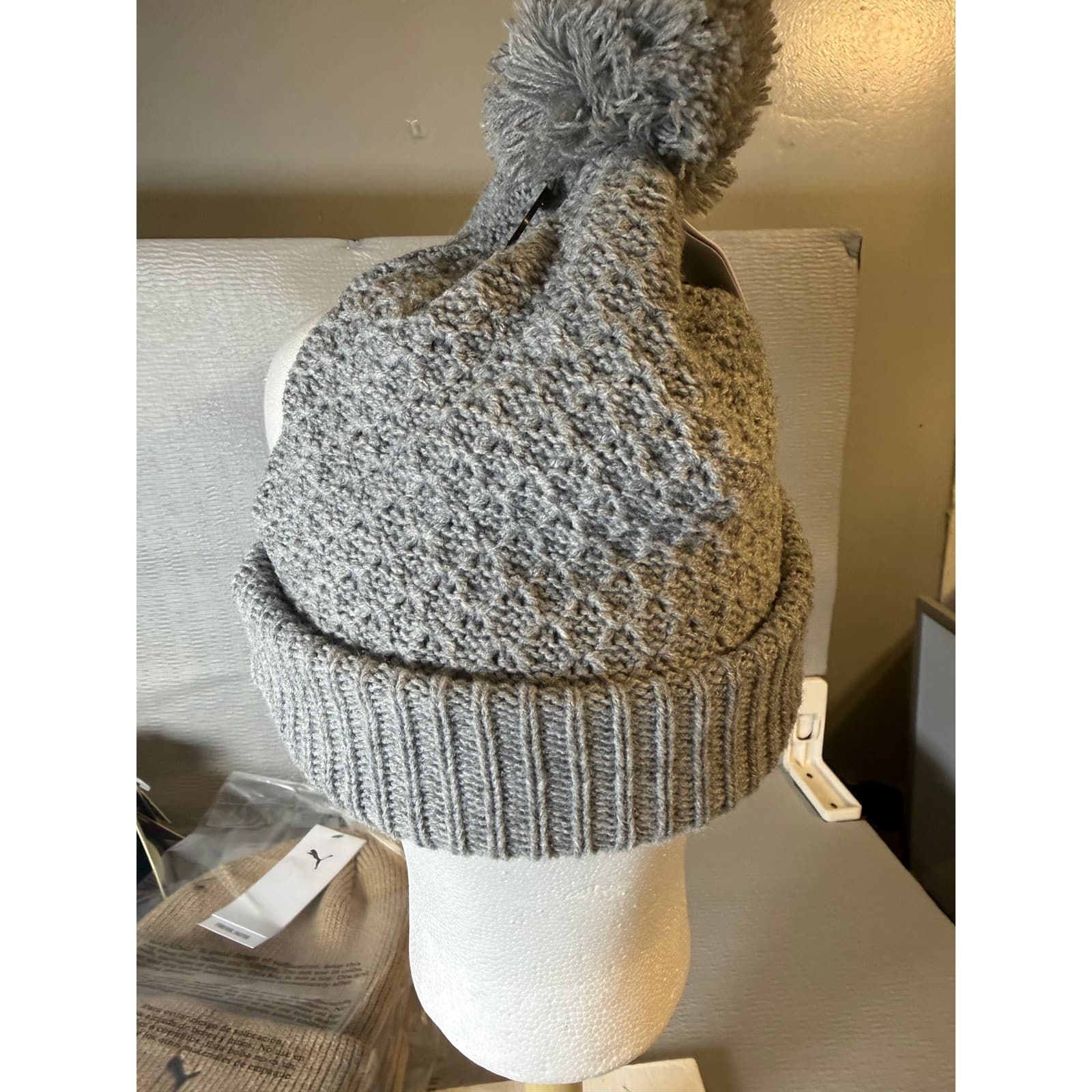 Puma Knit Pom Pom Beanie Hat Medium Grey - Thumbnail 2