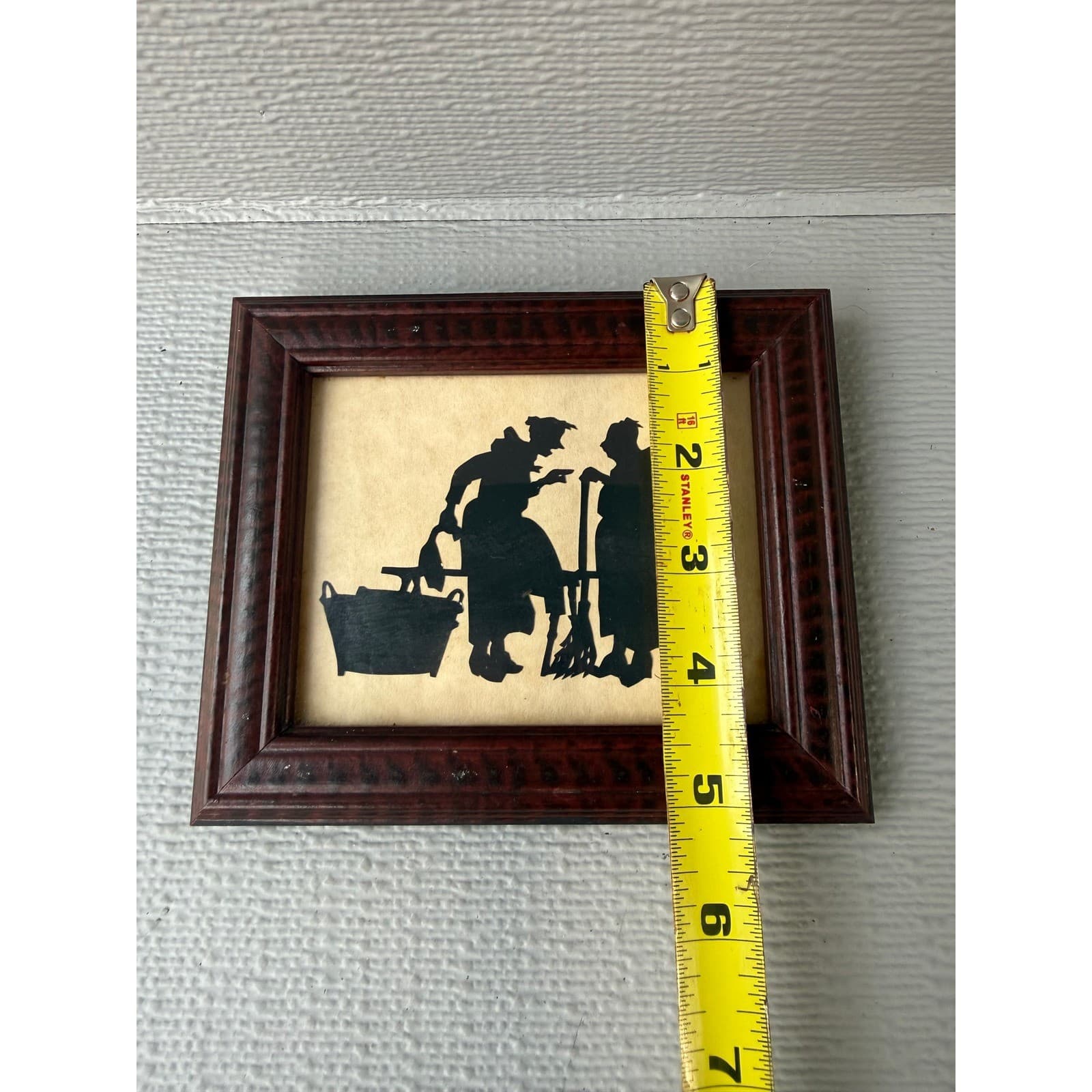 Jo Krajci Signed Vintage Silhouette Art Framed Women Wash Tub Broom 7x6 - Thumbnail 4