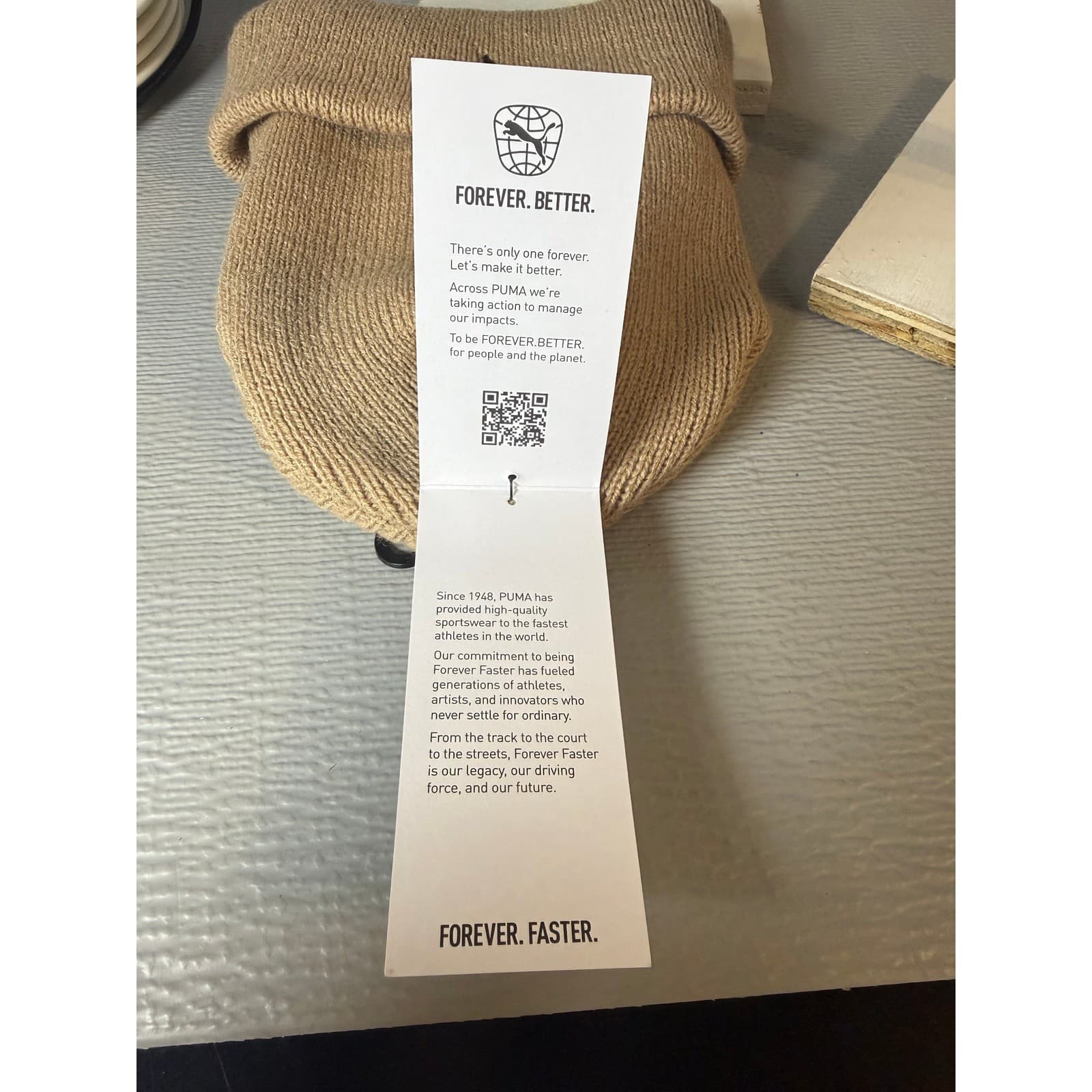 Puma Ribbed Knit Cuffed Beanie Hat Medium Beige - Thumbnail 2