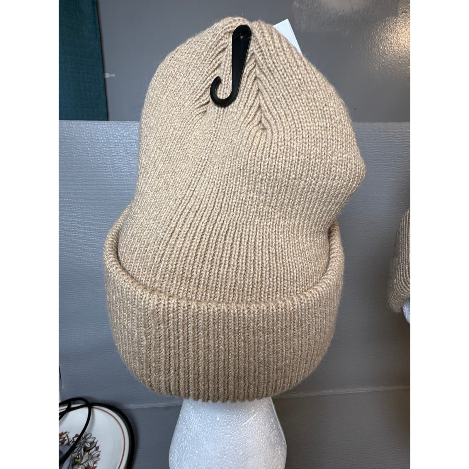 Puma Ribbed Knit Cuffed Beanie Hat Medium Beige - Thumbnail 5