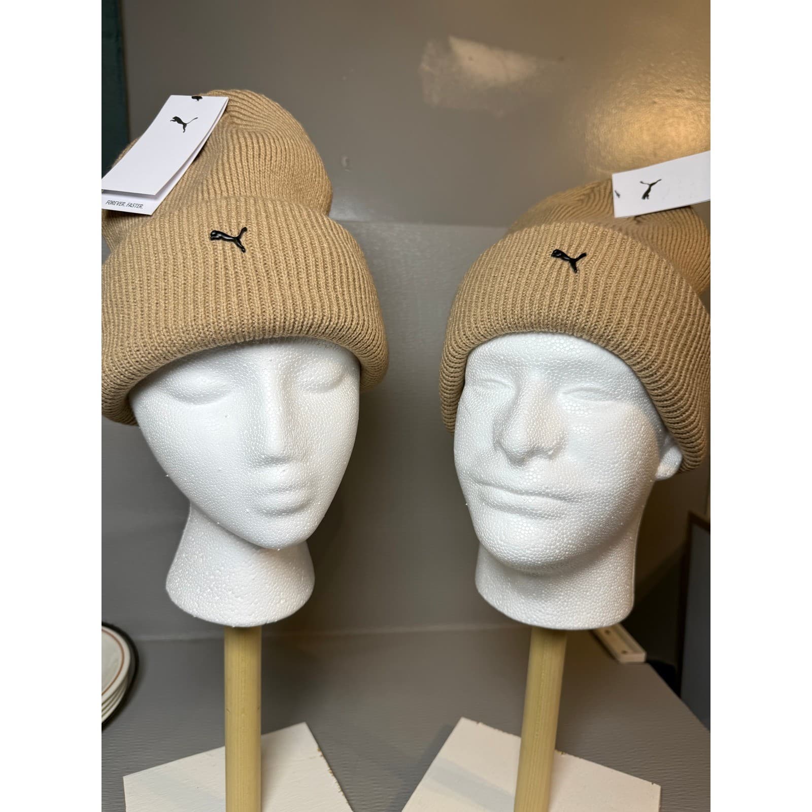 Puma Ribbed Knit Cuffed Beanie Hat Medium Beige - Thumbnail 6