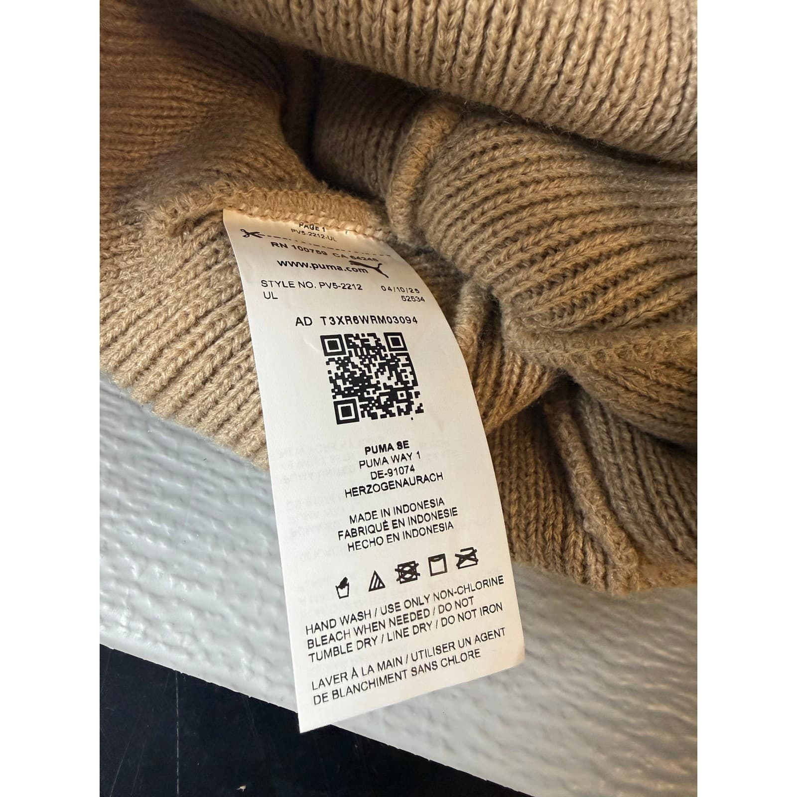 Puma Ribbed Knit Cuffed Beanie Hat Medium Beige - Thumbnail 4