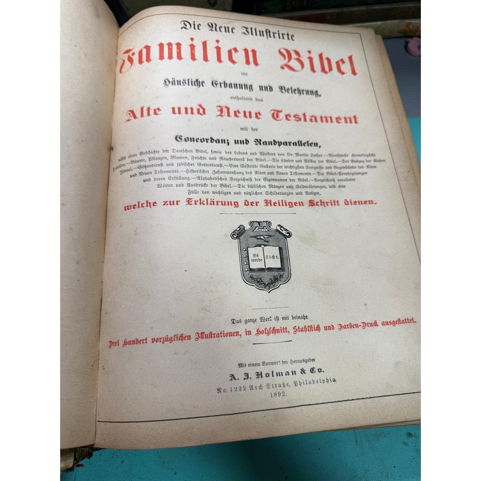 1892 German Family Bible A.J. Holman Die Neue Illustrirte Familien Bibel Antique - Thumbnail 3