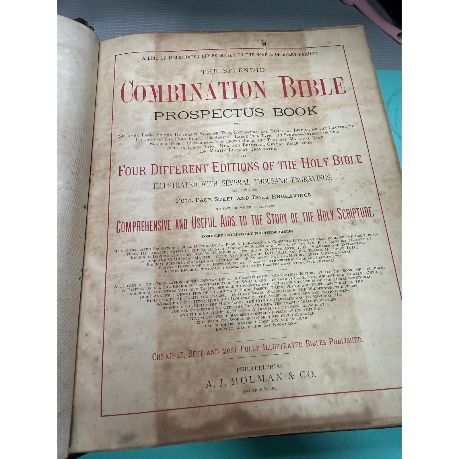 1876 Antique AJ Holman Combination Bible Prospectus Book Salesman Sample Leather - Thumbnail 4