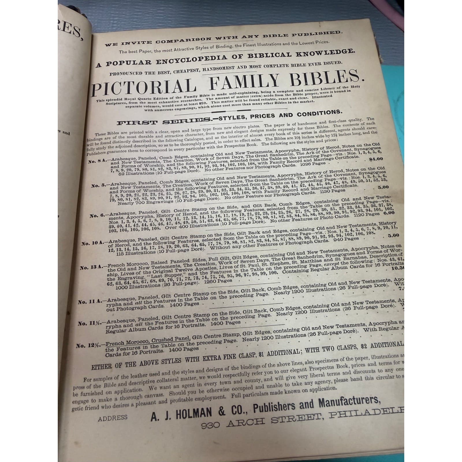 1876 Antique AJ Holman Combination Bible Prospectus Book Salesman Sample Leather - Thumbnail 5