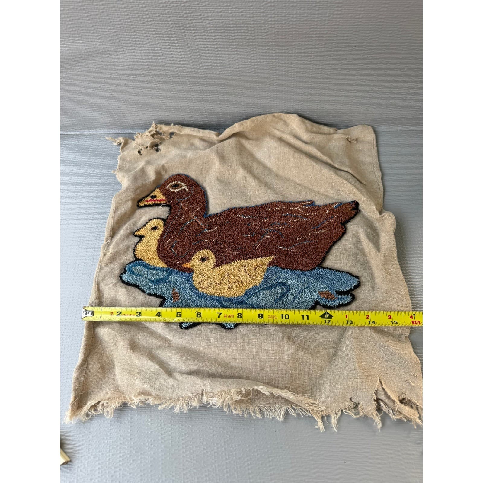 Vintage Handmade Punch Needle Rug Hook Duck Mallard Folk Art Textile 16x16.5 - Thumbnail 2