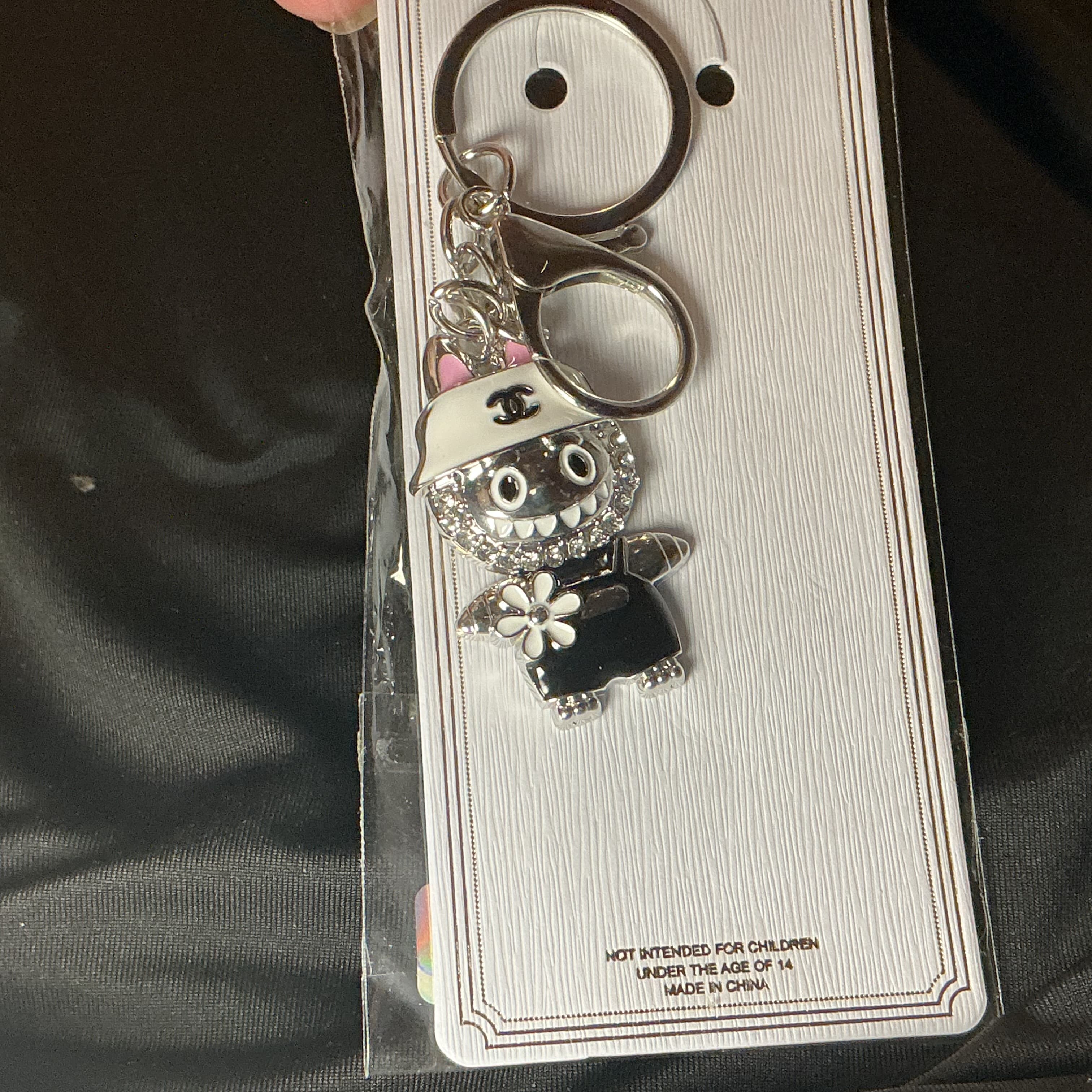 ★ Black White Baseball Player Keychain Silver Hardware Bag Charm New