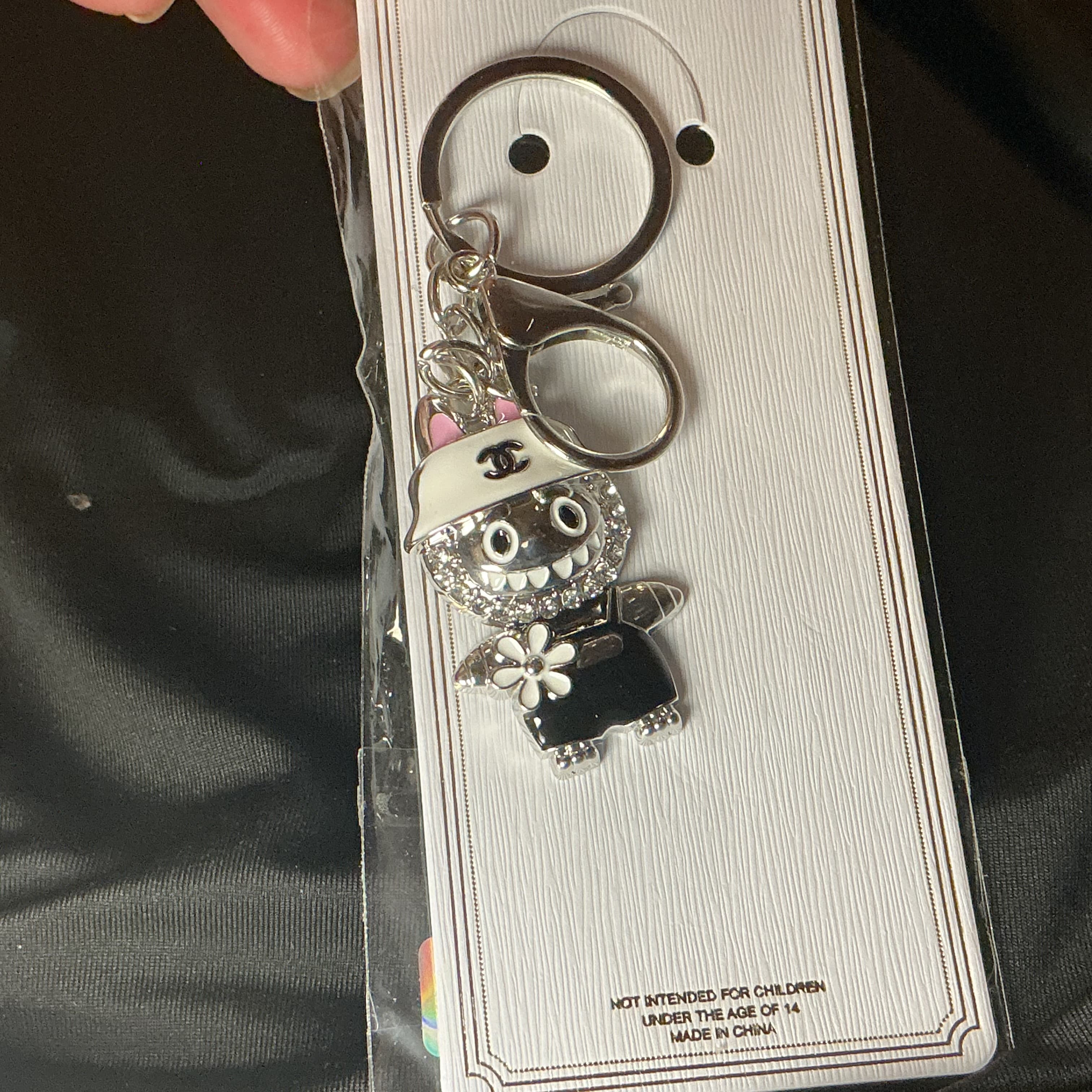 ★ Black White Baseball Player Keychain Silver Hardware Bag Charm New - Thumbnail 2